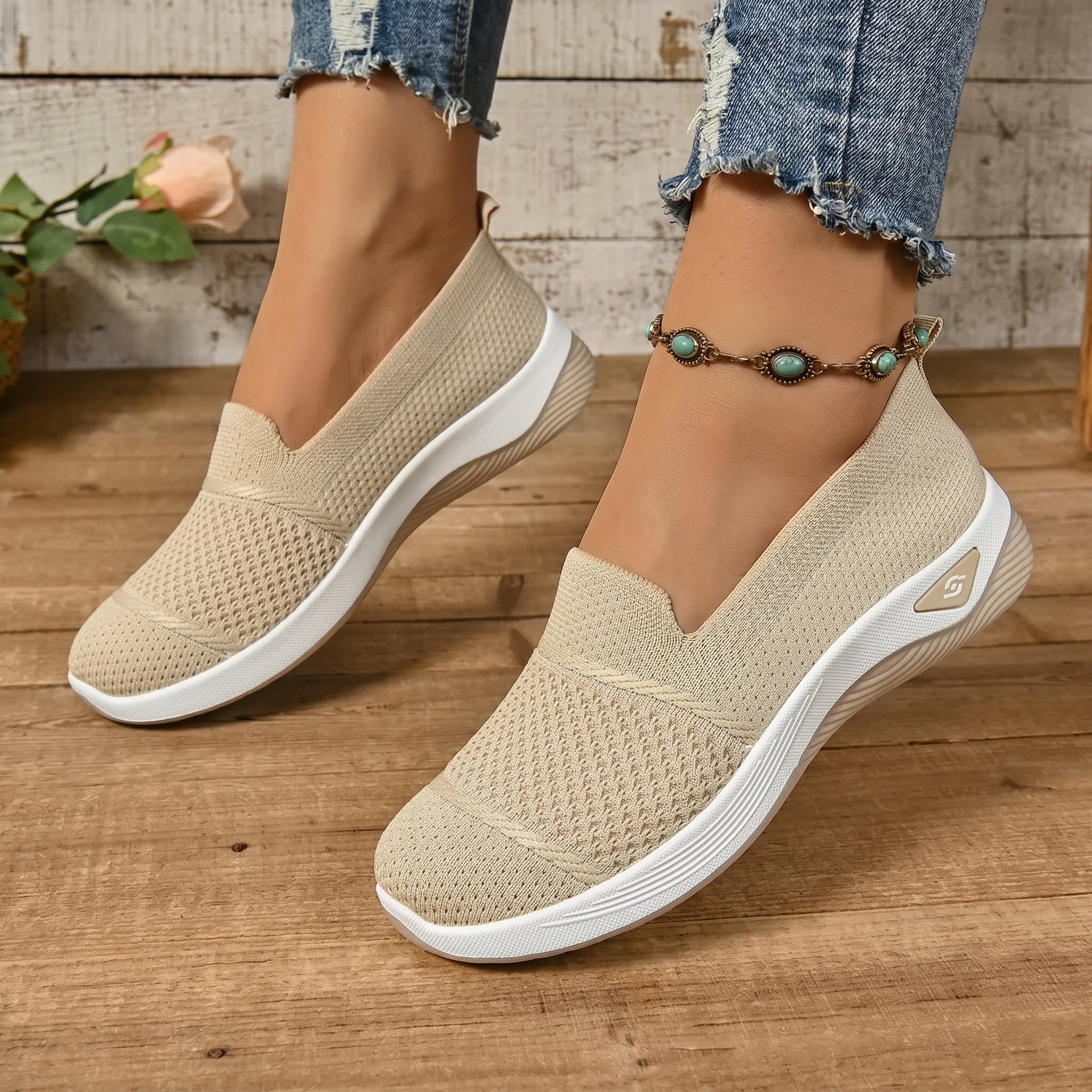 Monika - Women's Orthopedic Cushioned Slip-On Sneaker - Orthopaedic Shoes - Beige - Parker&Brooks