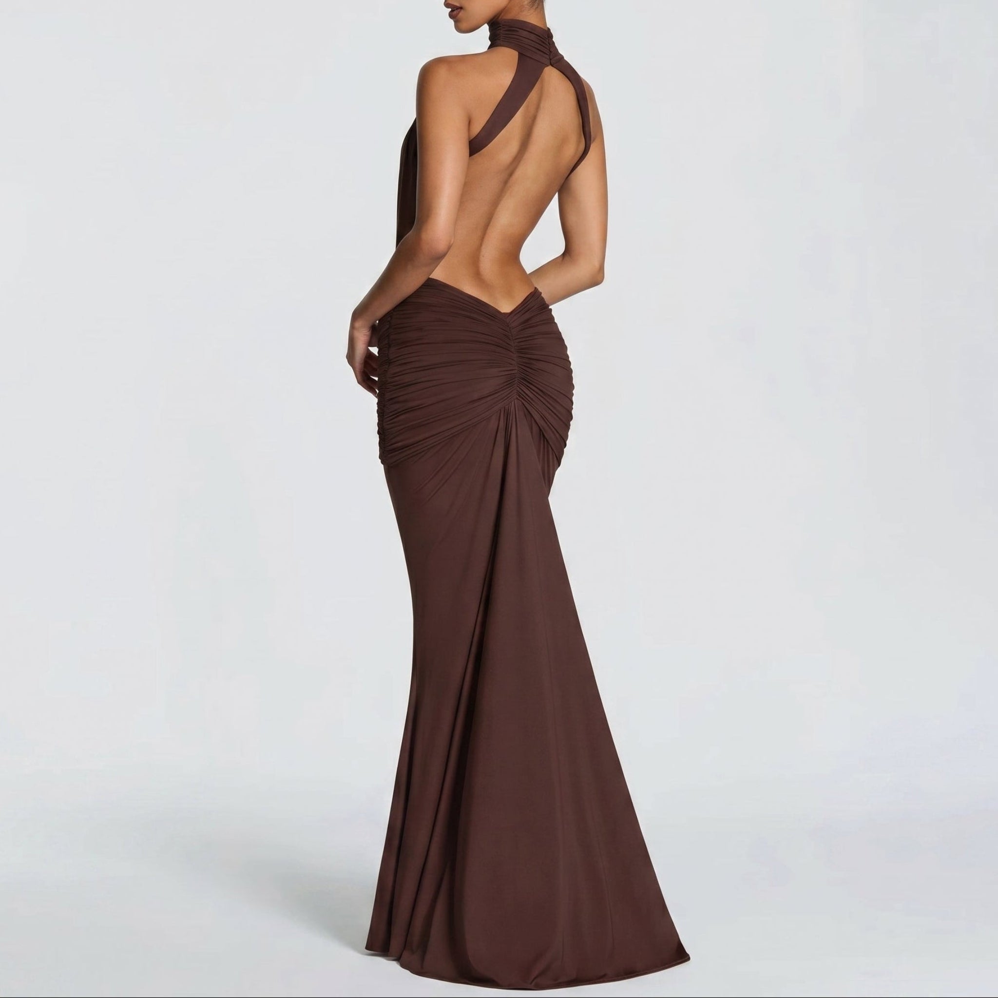 Naomi - Women's Evening Halterneck Bodycon Maxi Dress - Maxi Dress - Brown - Parker&Brooks