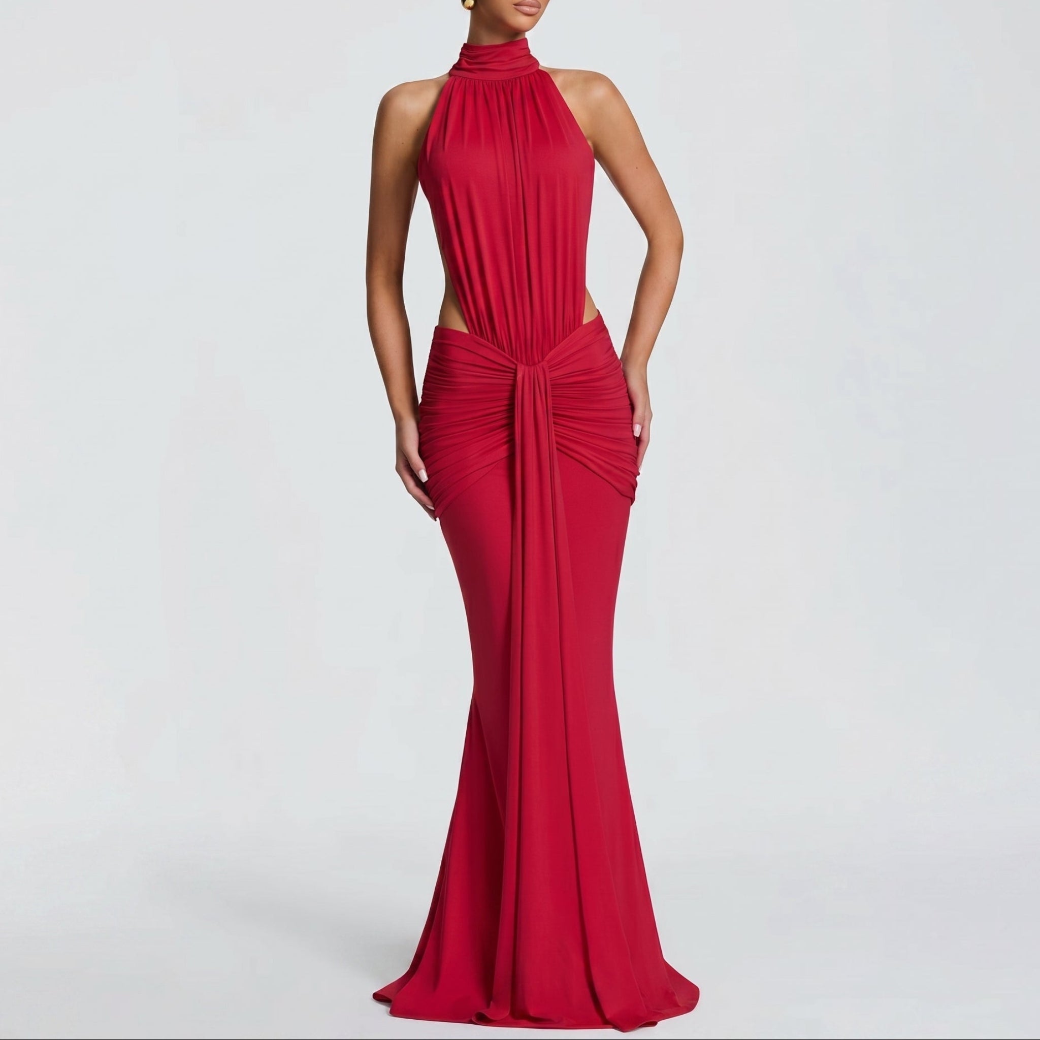 Naomi - Women's Evening Halterneck Bodycon Maxi Dress - Maxi Dress - Red - Parker&Brooks