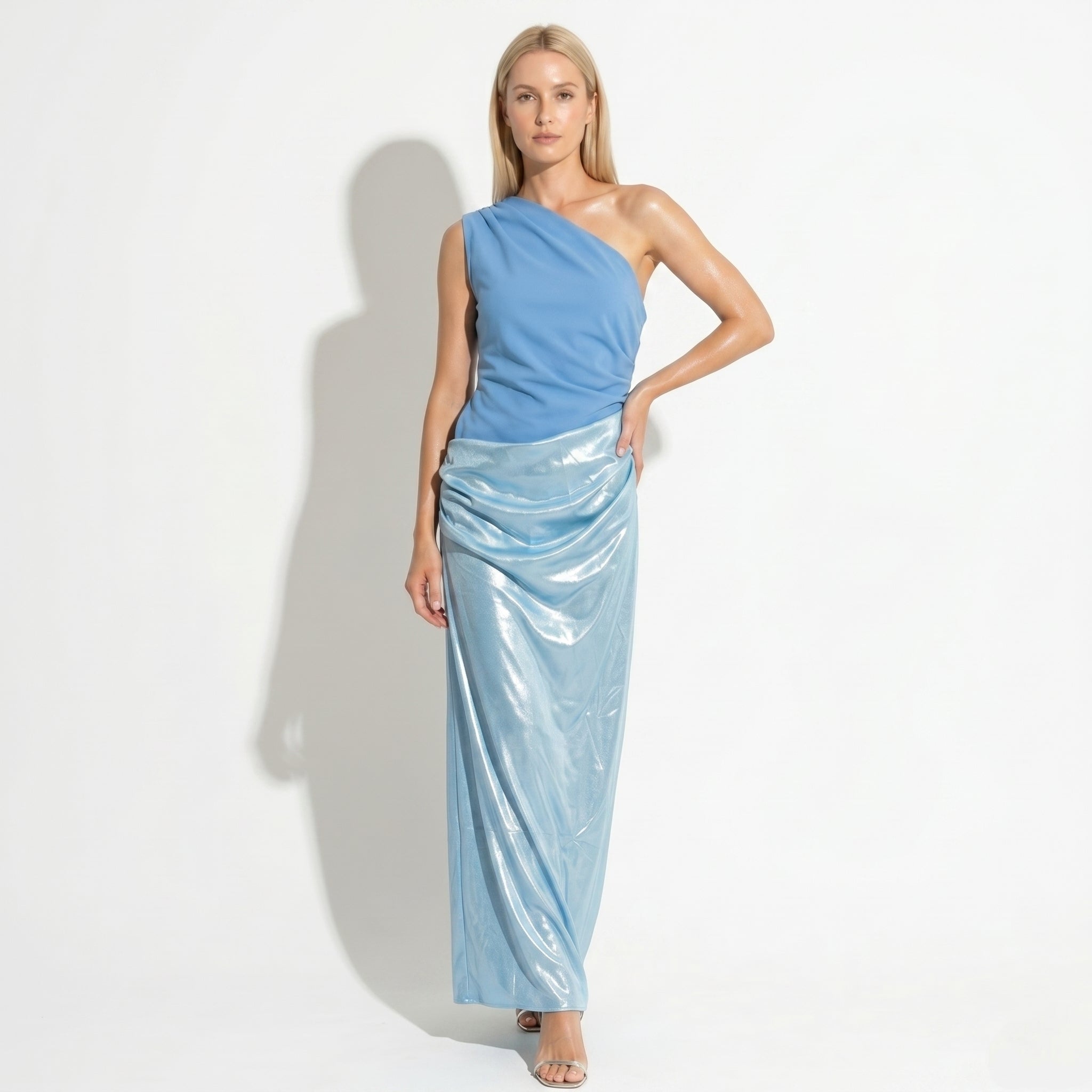 Naomi - Women's One Shoulder Ruched Maxi Dress - Maxi Dresses - Blue - Parker&Brooks