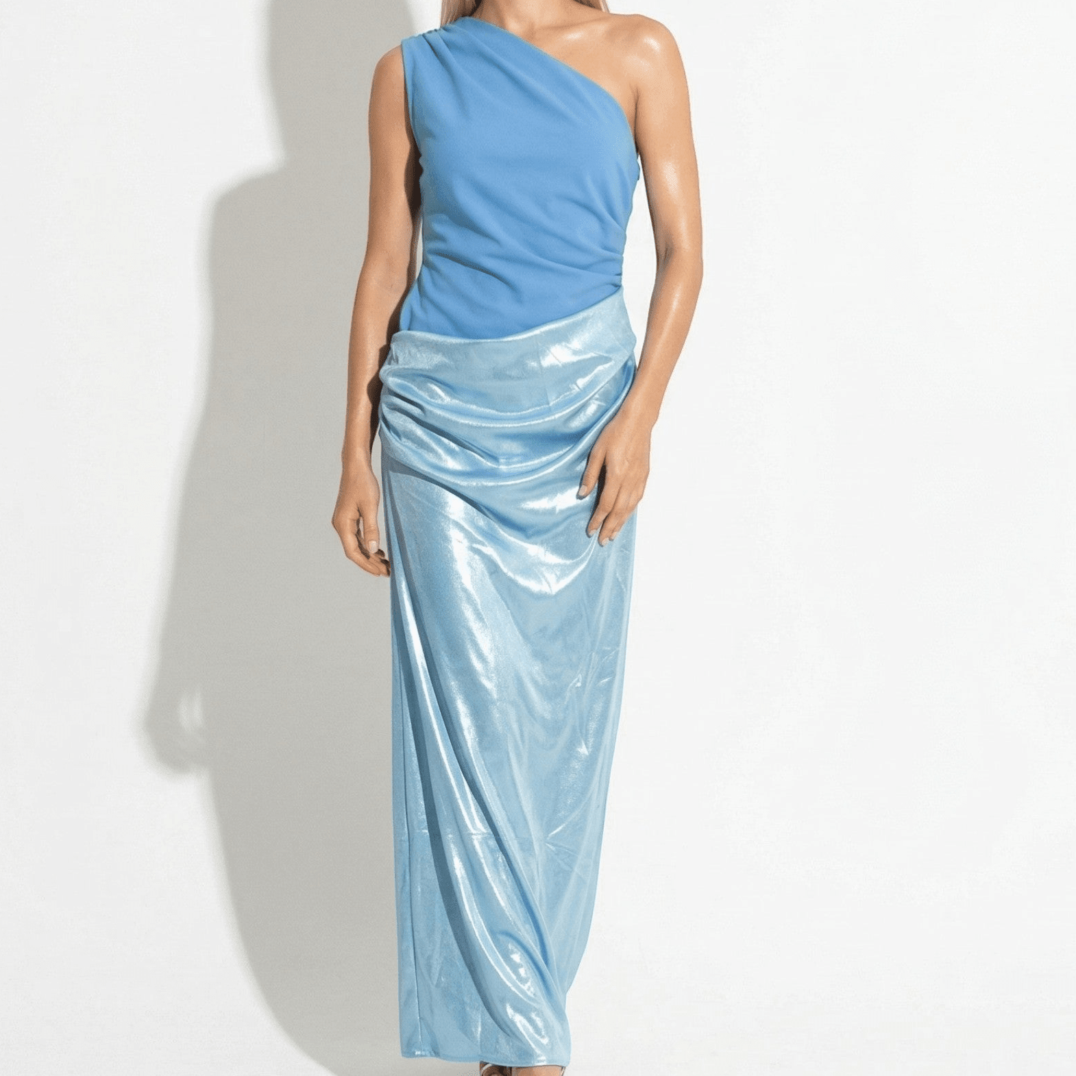 Naomi - Women's One Shoulder Ruched Maxi Dress - Maxi Dresses - Blue - Parker&Brooks