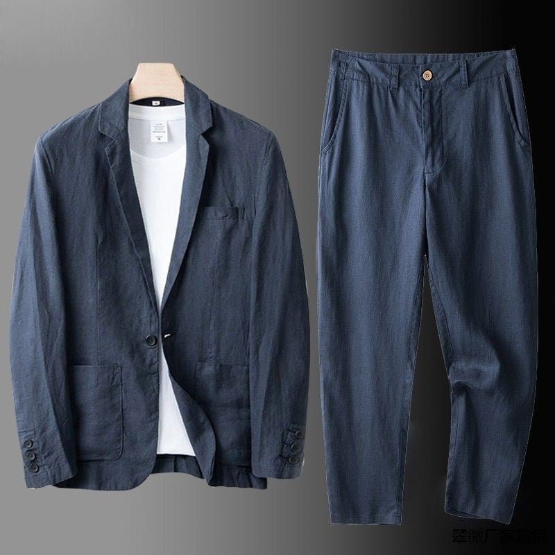 Noah - Elegant two-piece linen set - summer shirt & trousers