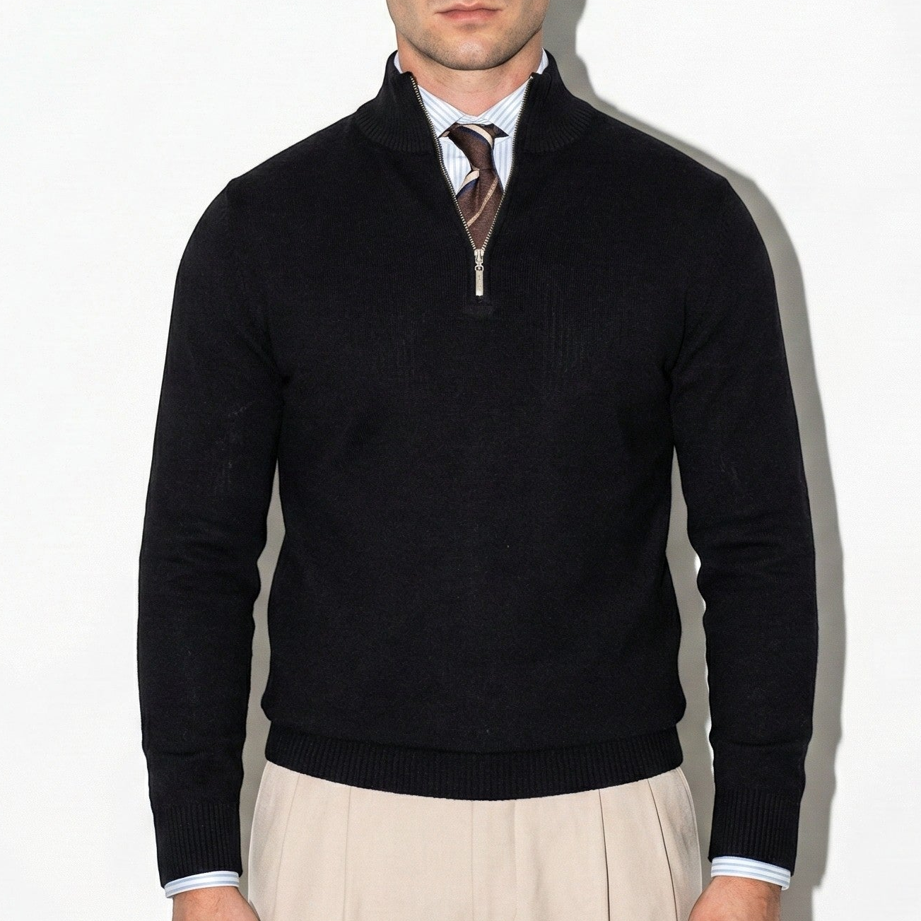 Noah – Men’s Wool Sweater with Half-Zip and High Collar