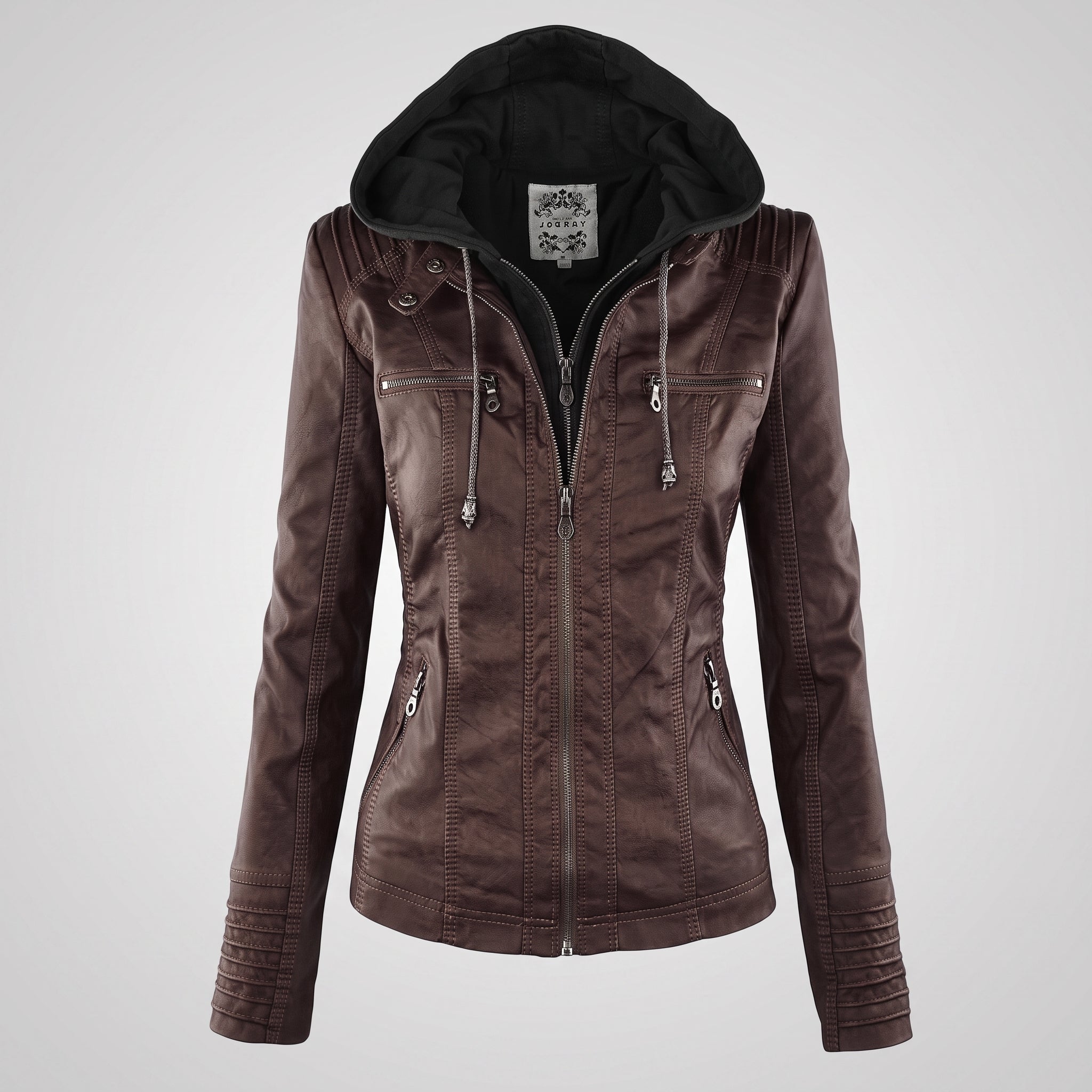 Olivia - Women's Drawstring Hood Full Zip Multi-Pocket Jacket - Jackets - Coffee - Parker&Brooks