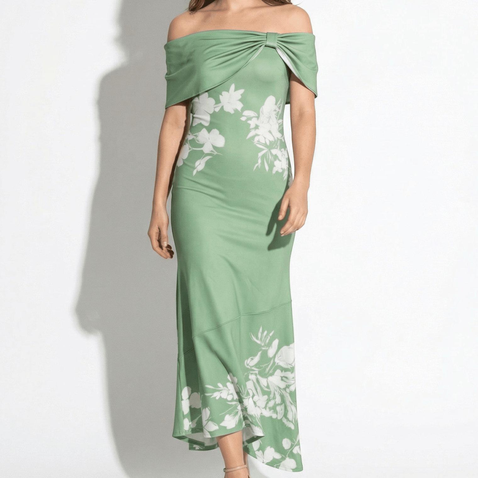 Olivia - Women's Floral Off - Shoulder Midi Dress - Midi Dress - Green - Parker&Brooks