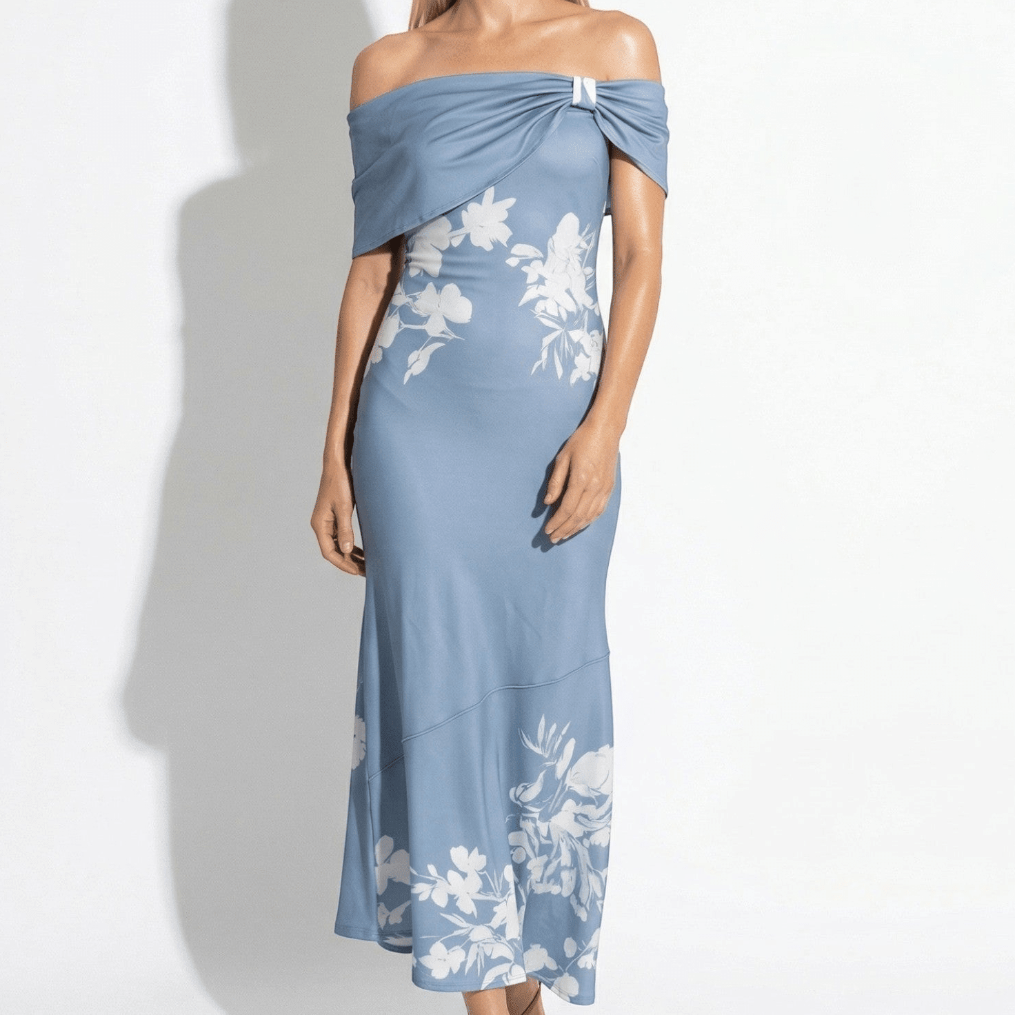 Olivia - Women's Floral Off - Shoulder Midi Dress - Midi Dress - Blue - Parker&Brooks