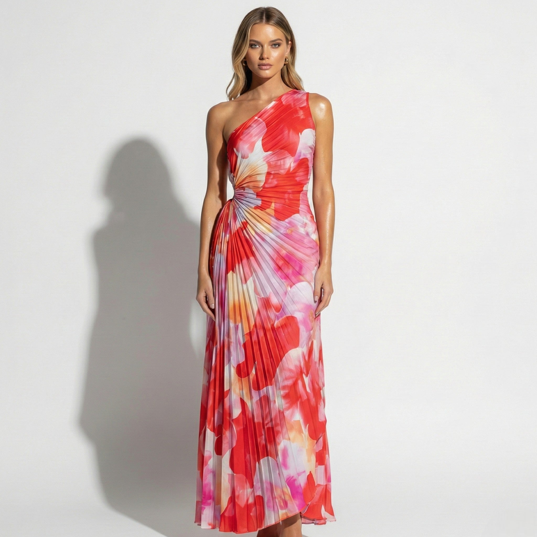 Olivia - Women's Summer Floral Pleated Maxi Dress - Dresses - Red - Parker&Brooks