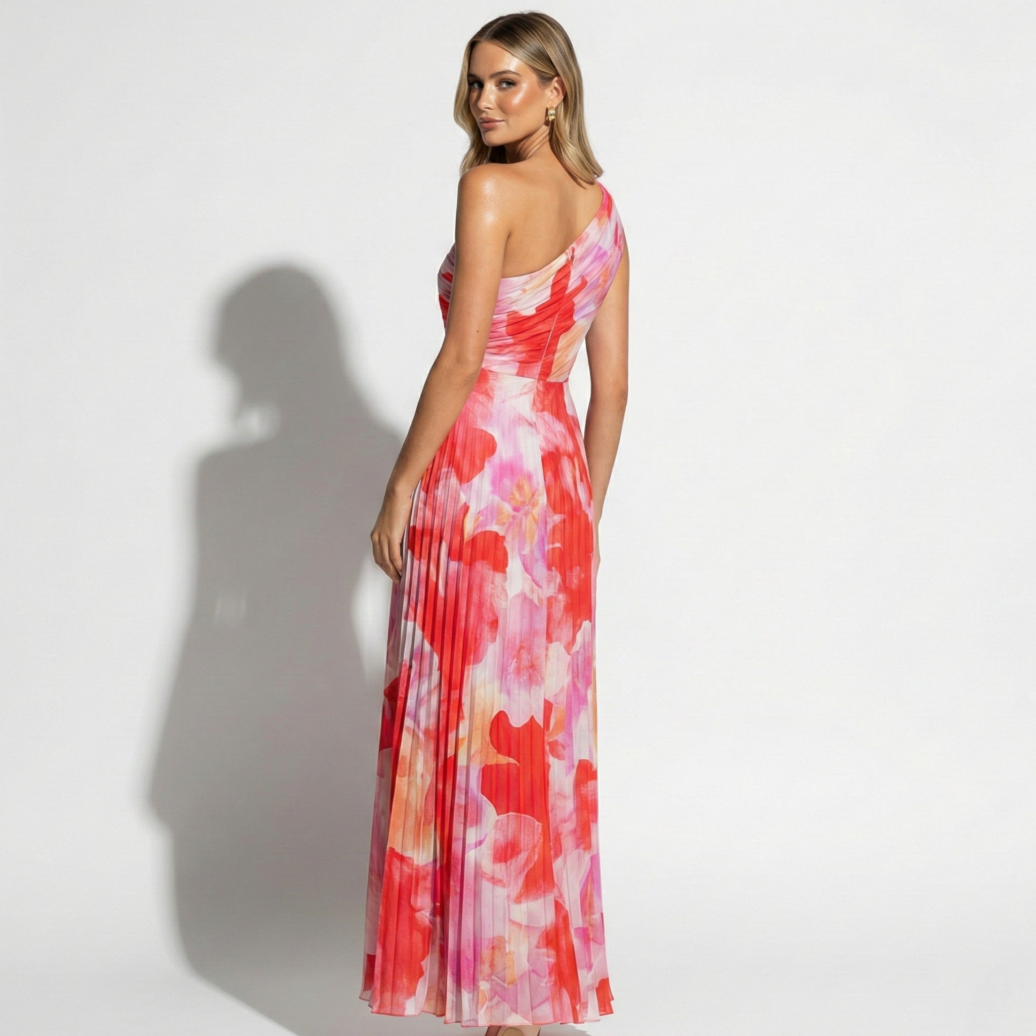 Olivia - Women's Summer Floral Pleated Maxi Dress - Dresses - Red - Parker&Brooks