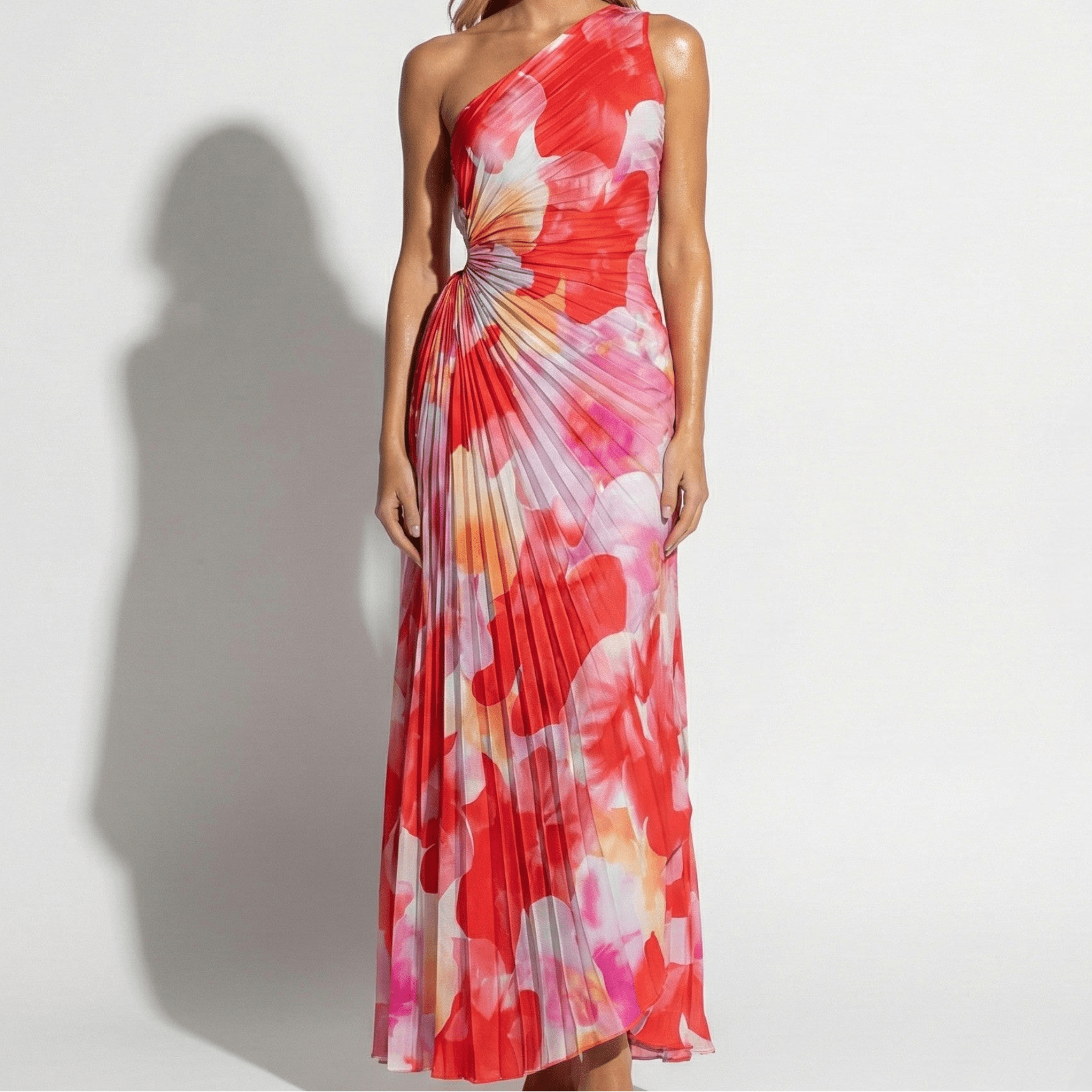 Olivia - Women's Summer Floral Pleated Maxi Dress - Dresses - Red - Parker&Brooks