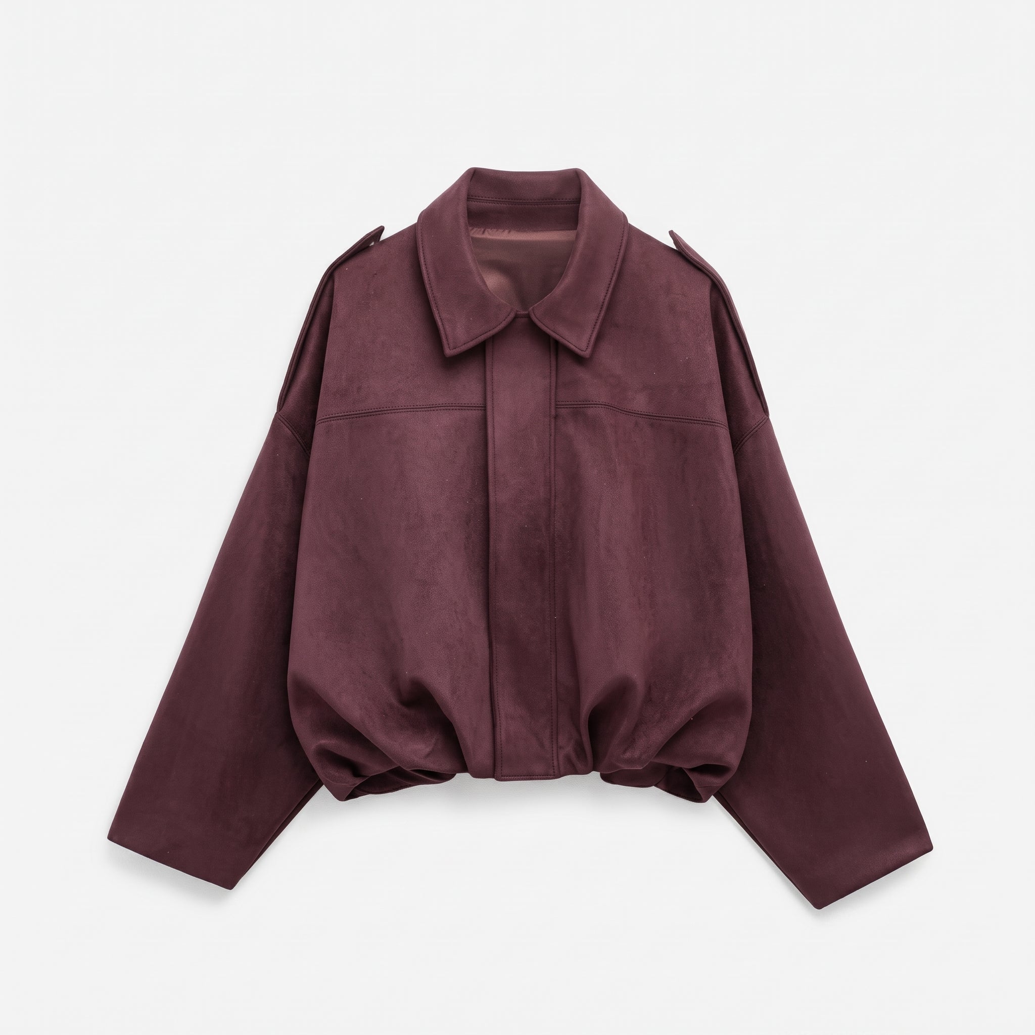 Olivia - Women's Vintage Dropped Shoulder Suede Bomber Jacket - Bomber Jackets - Burgundy - Parker&Brooks