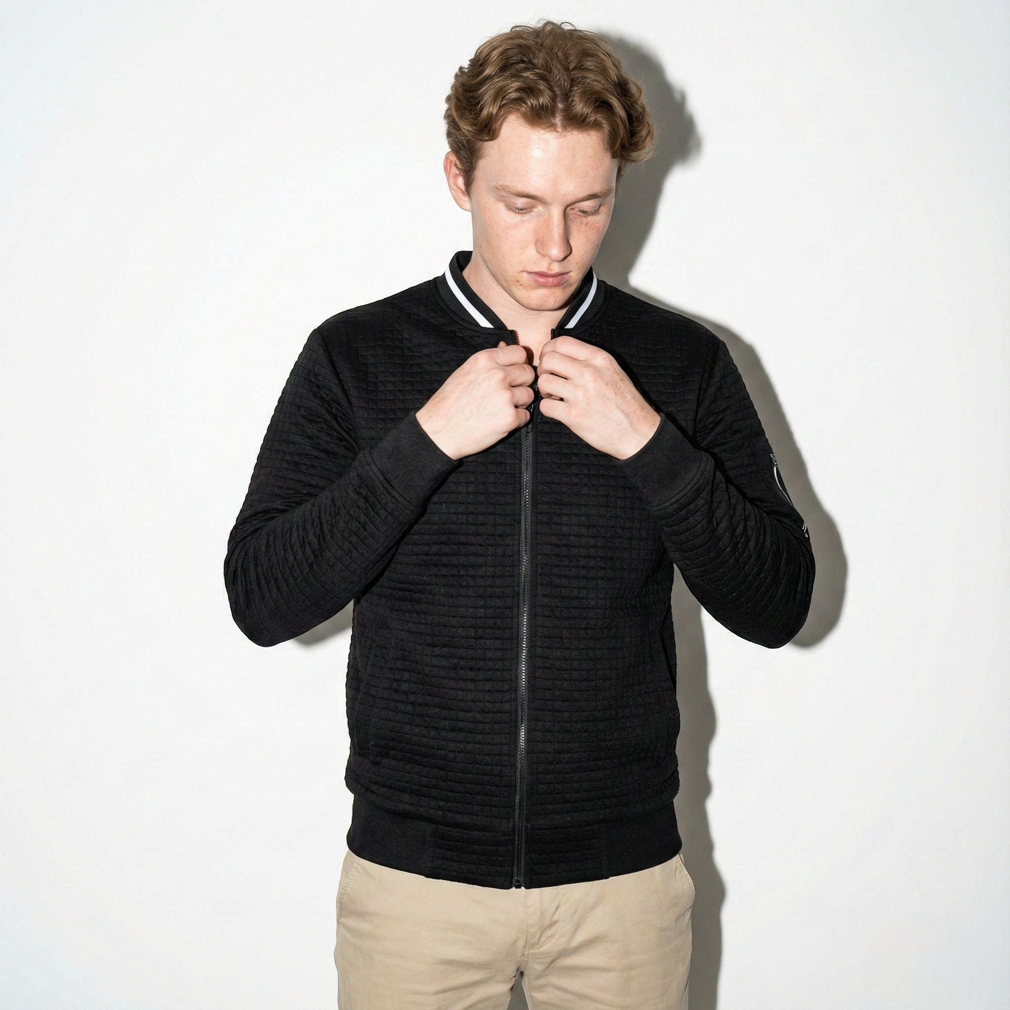 Men's Texture Jacket with Full Zip and Contrast Collar