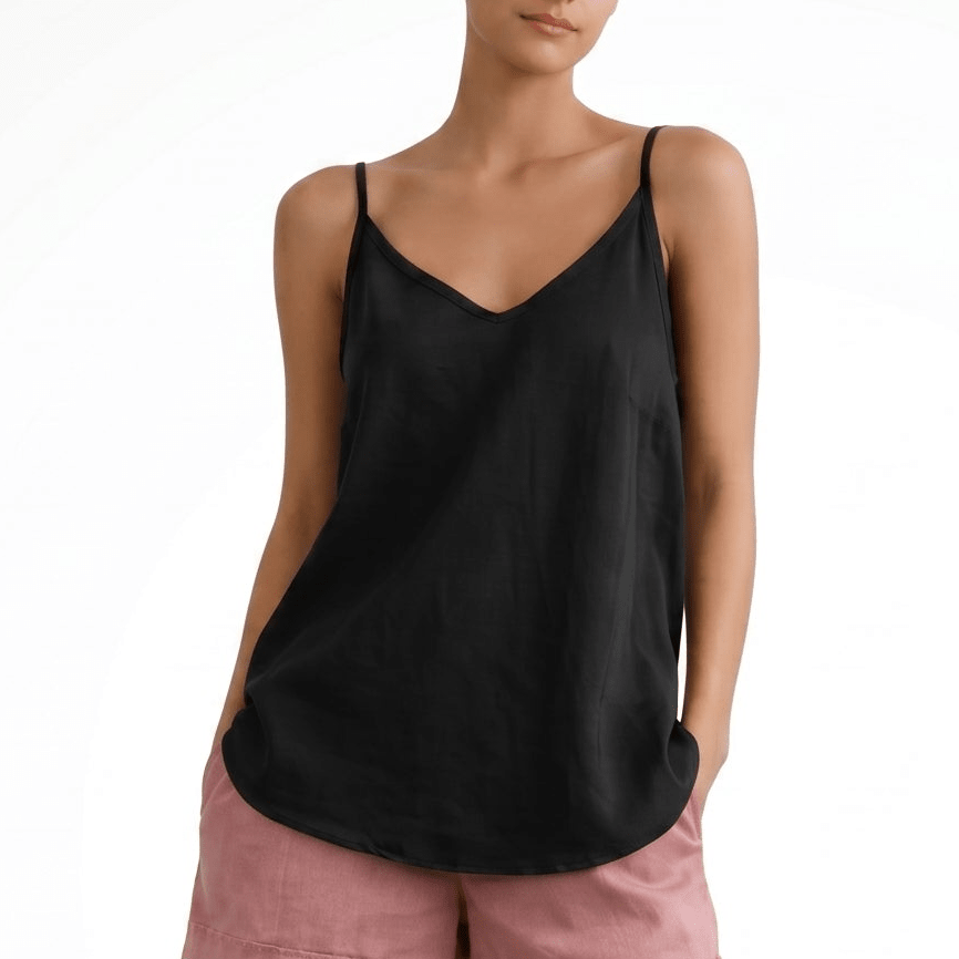 Phoebe - Women's Relaxed Spaghetti Strap Cami Top - Women Top - Black - Parker&Brooks