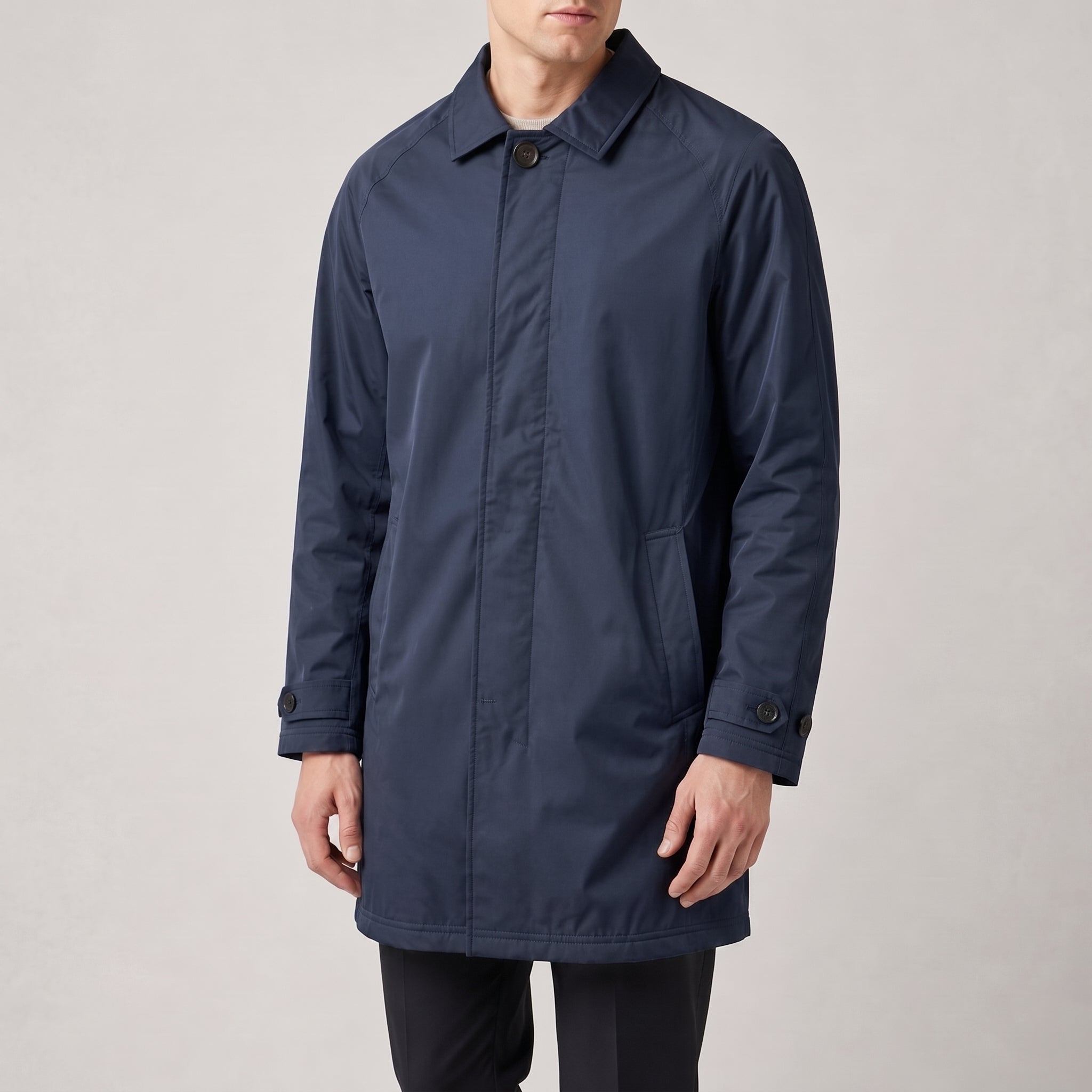 Rafael - Men's Button-Tab Flap Pocket Transitional Coat - Trench Coats - Navy - Parker&Brooks