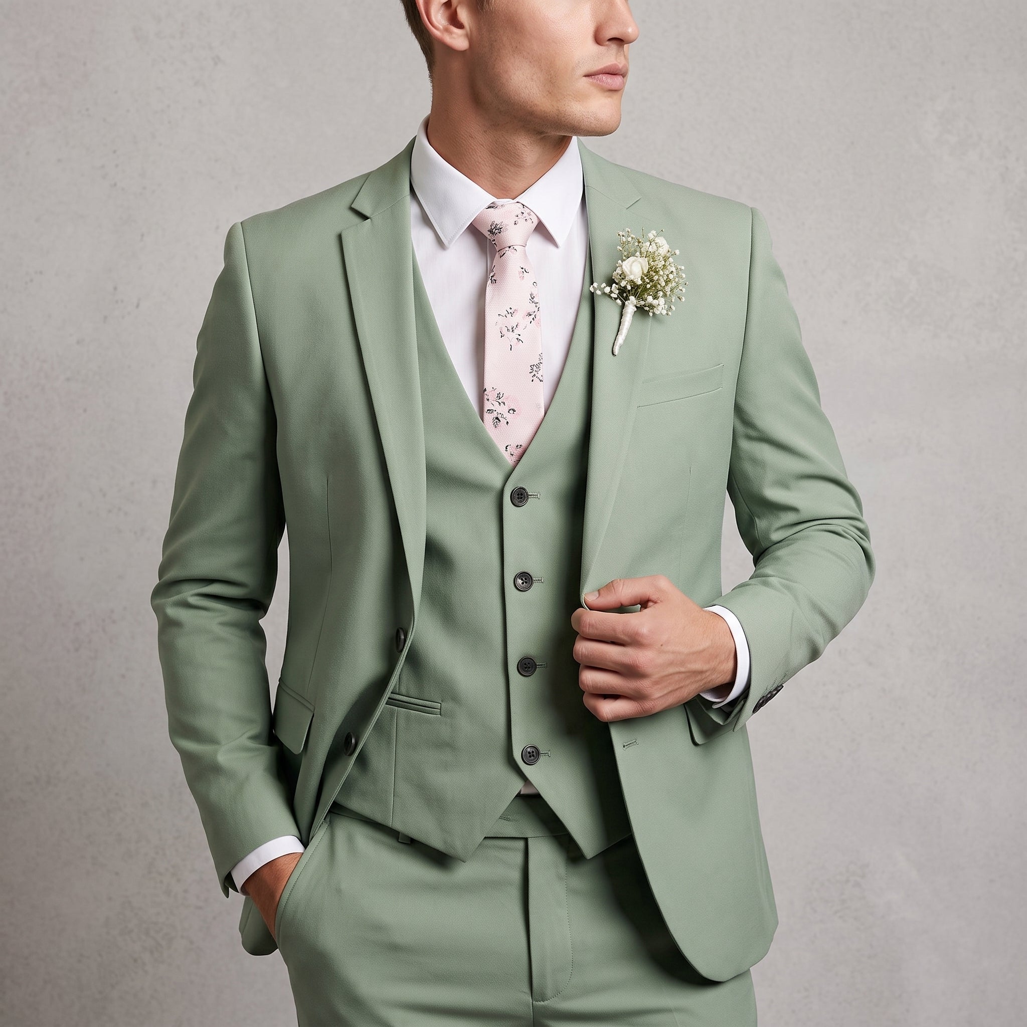 Rafael – Men's Slim Fit Notch Lapel Three-Piece Wedding Suit - Suits - Green - Parker&Brooks