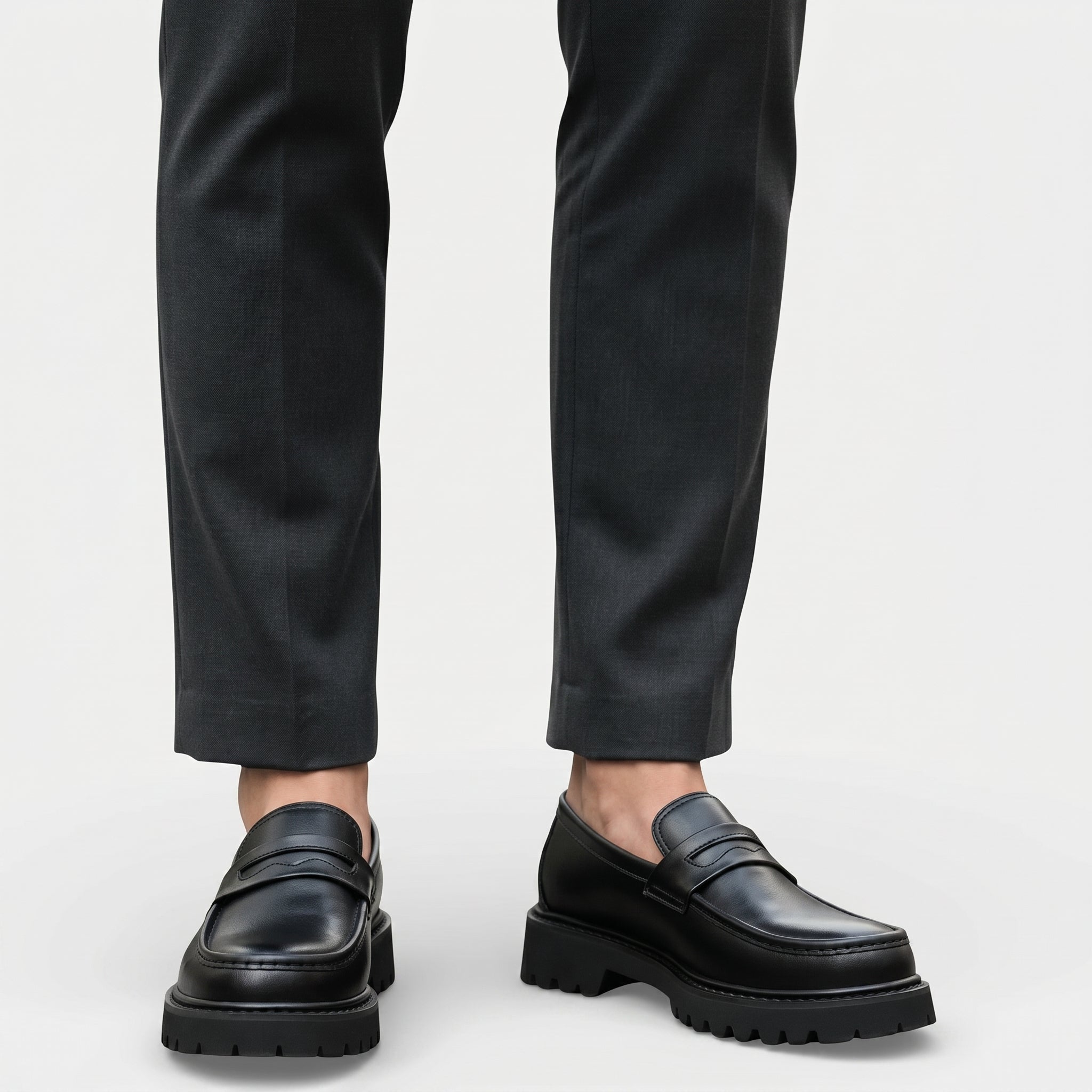 Richard - Men's Chunky Sole Penny Loafers - Loafers - Matte Black - Parker&Brooks