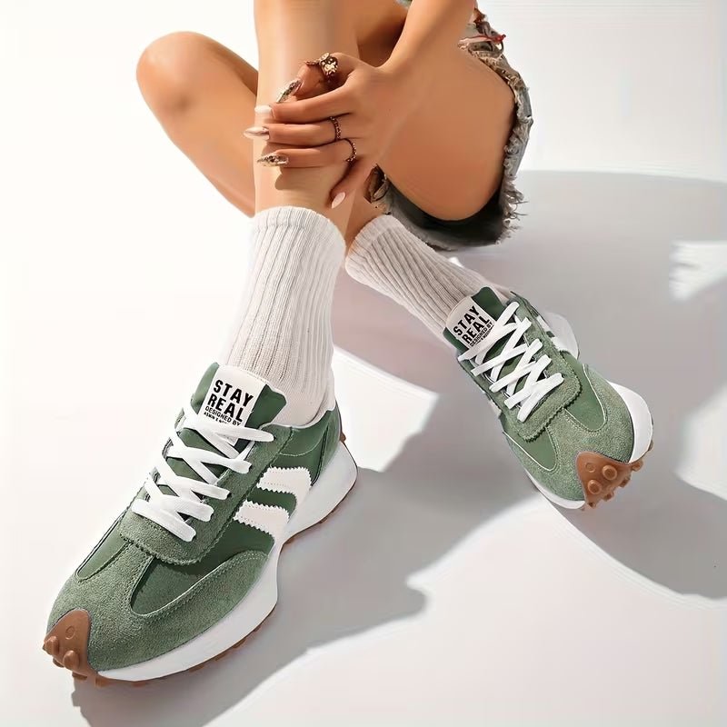 Riley - Women's Retro Chunky Sole Low-Top Sneaker - Sneakers - Green - Parker&Brooks