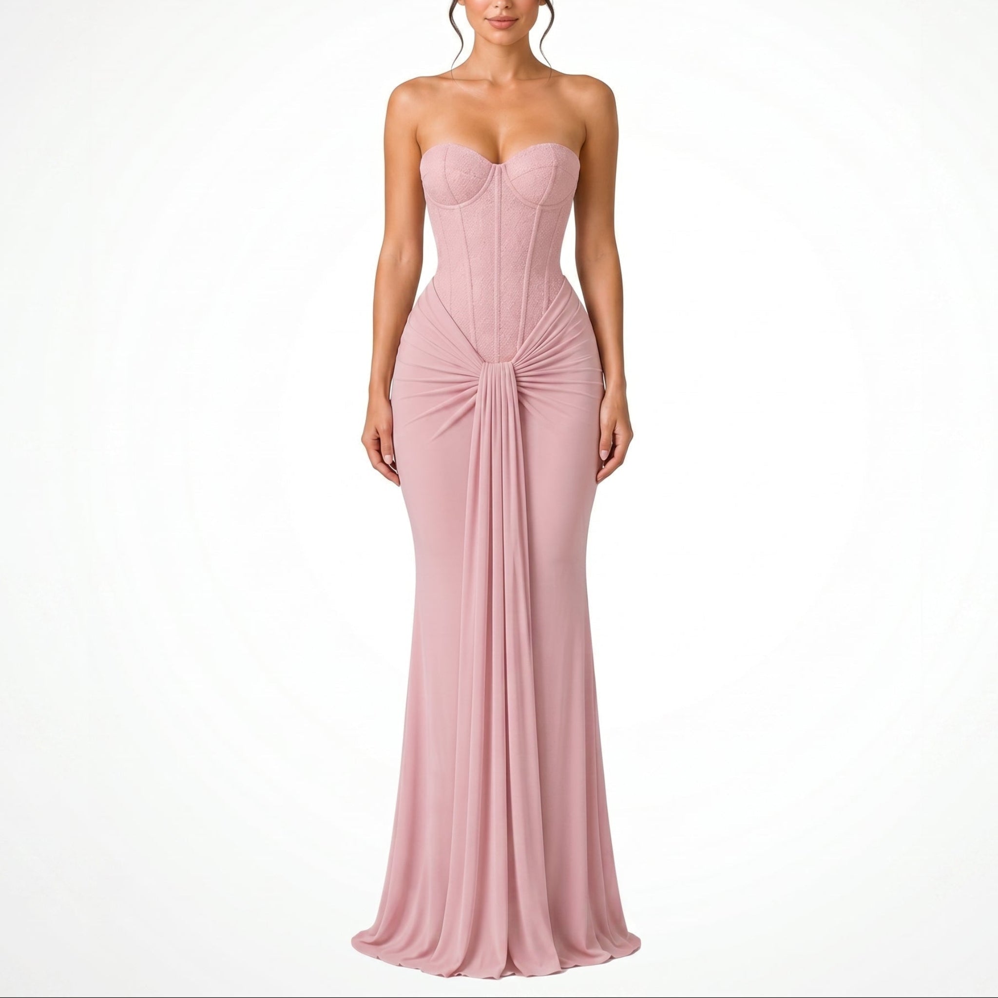 Rosa - Women's Evening Lace Corset Maxi Dress - Maxi Dress - Pink - Parker&Brooks