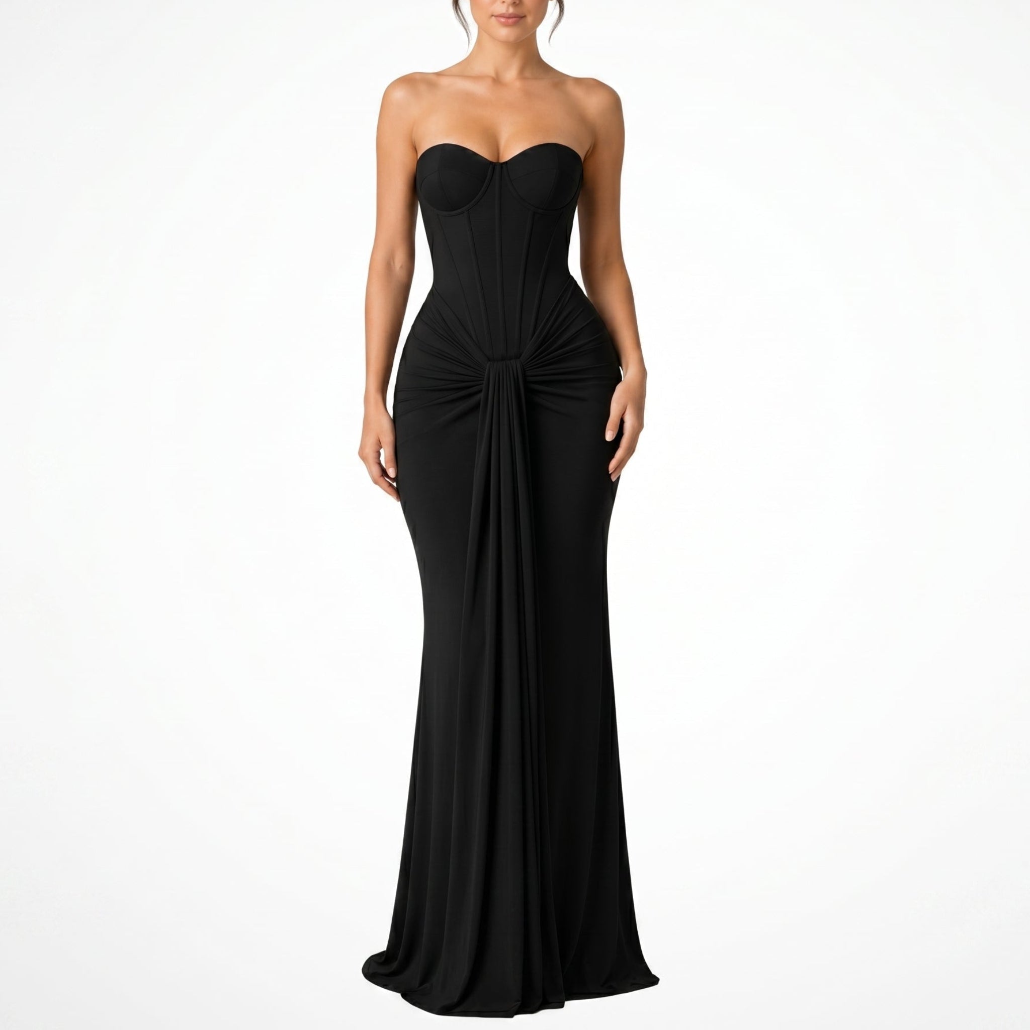 Rosa - Women's Evening Lace Corset Maxi Dress - Maxi Dress - Black - Parker&Brooks