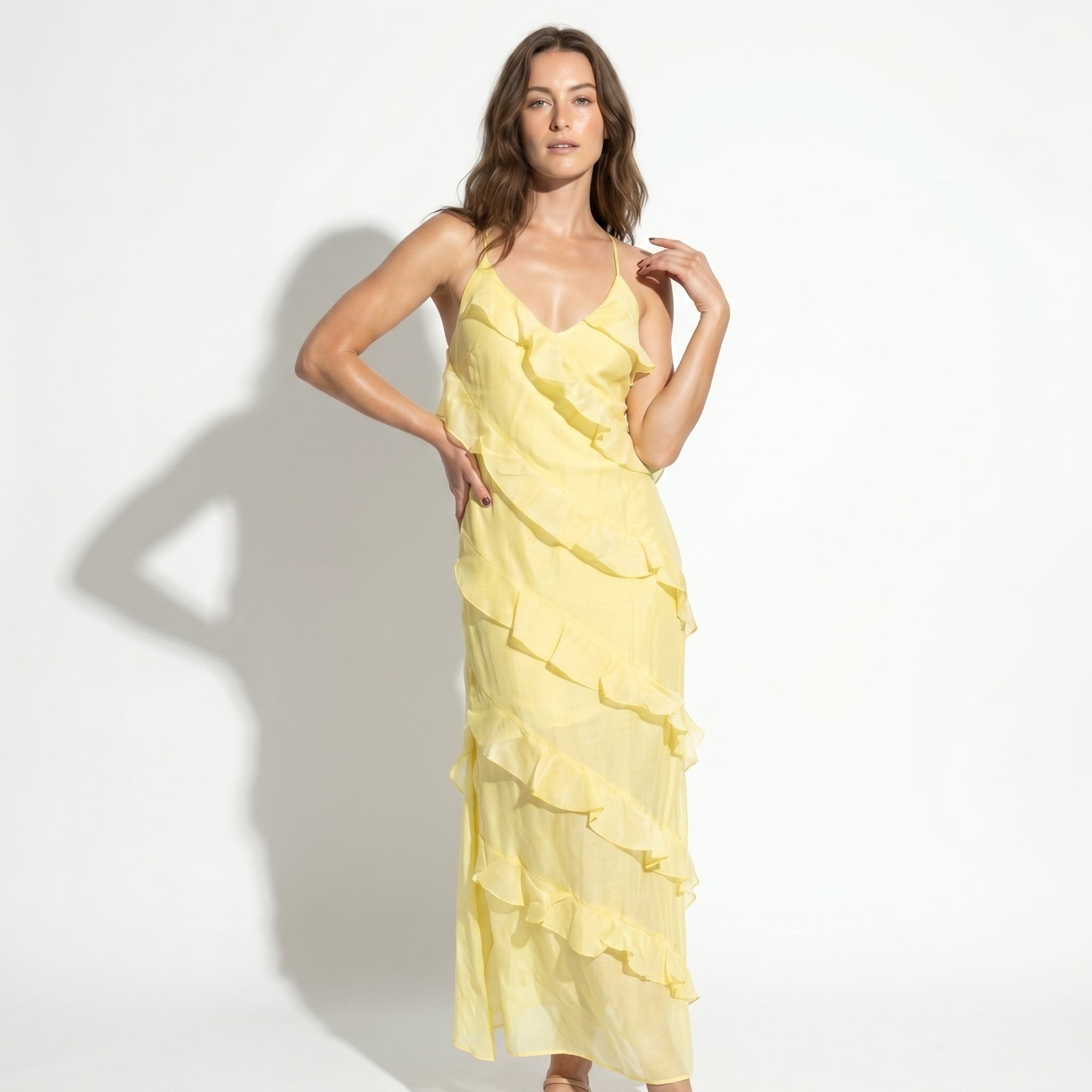 Rosie - Women's Tiered Summer Maxi Dress - Maxi Dresses - Yellow - Parker&Brooks