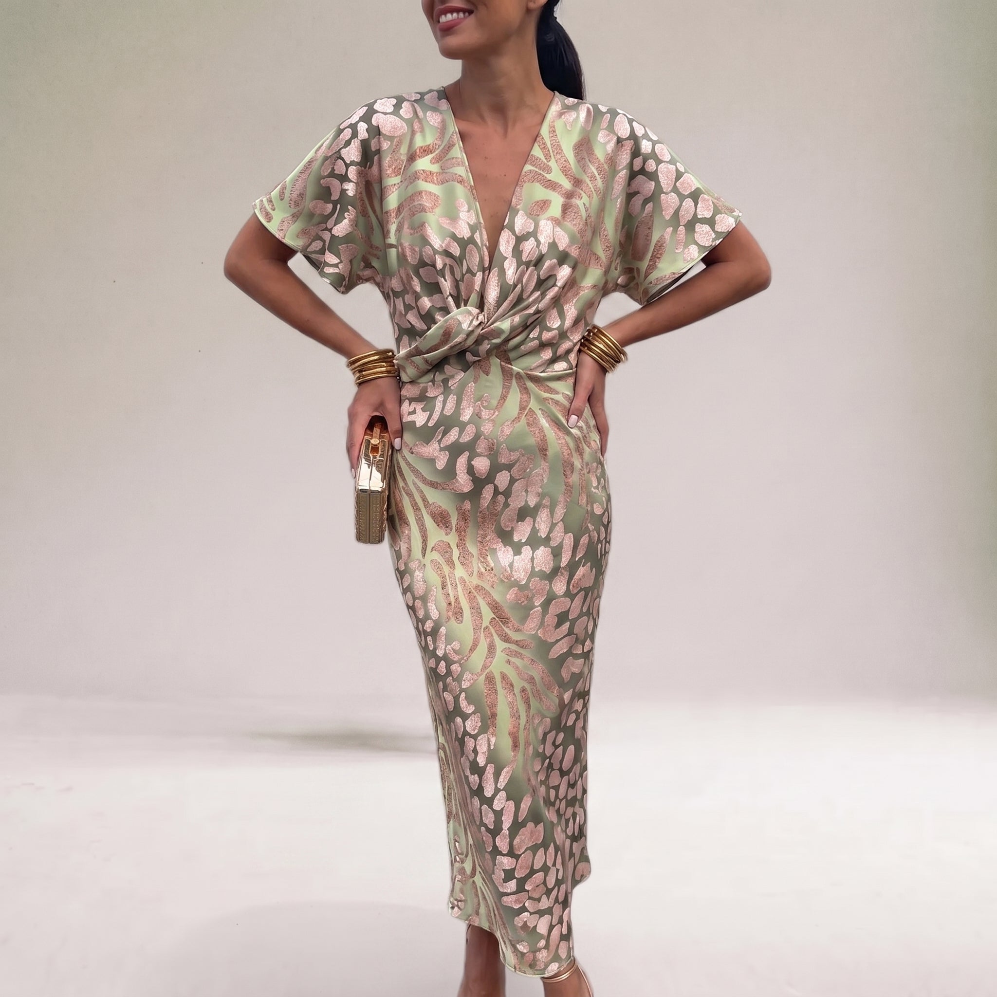 Rosie - Women's Twisted Front Wedding Guest Maxi Dress - Maxi Dress - Light Green - Parker&Brooks