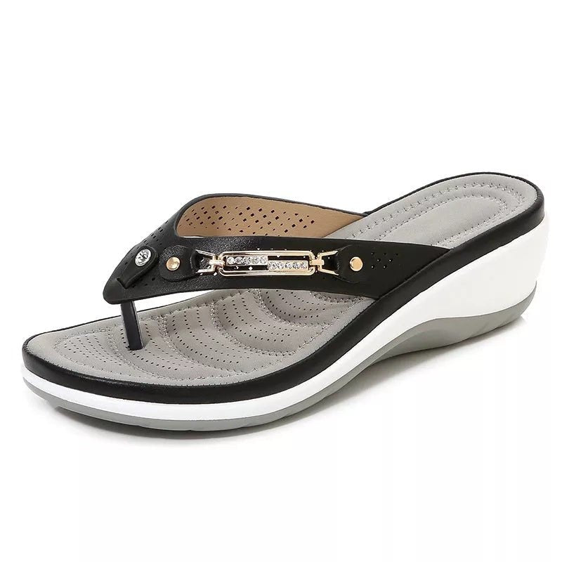 Rosie - Women's Wedge Flip - Flop Sandals - Sandals - Black - Parker&Brooks