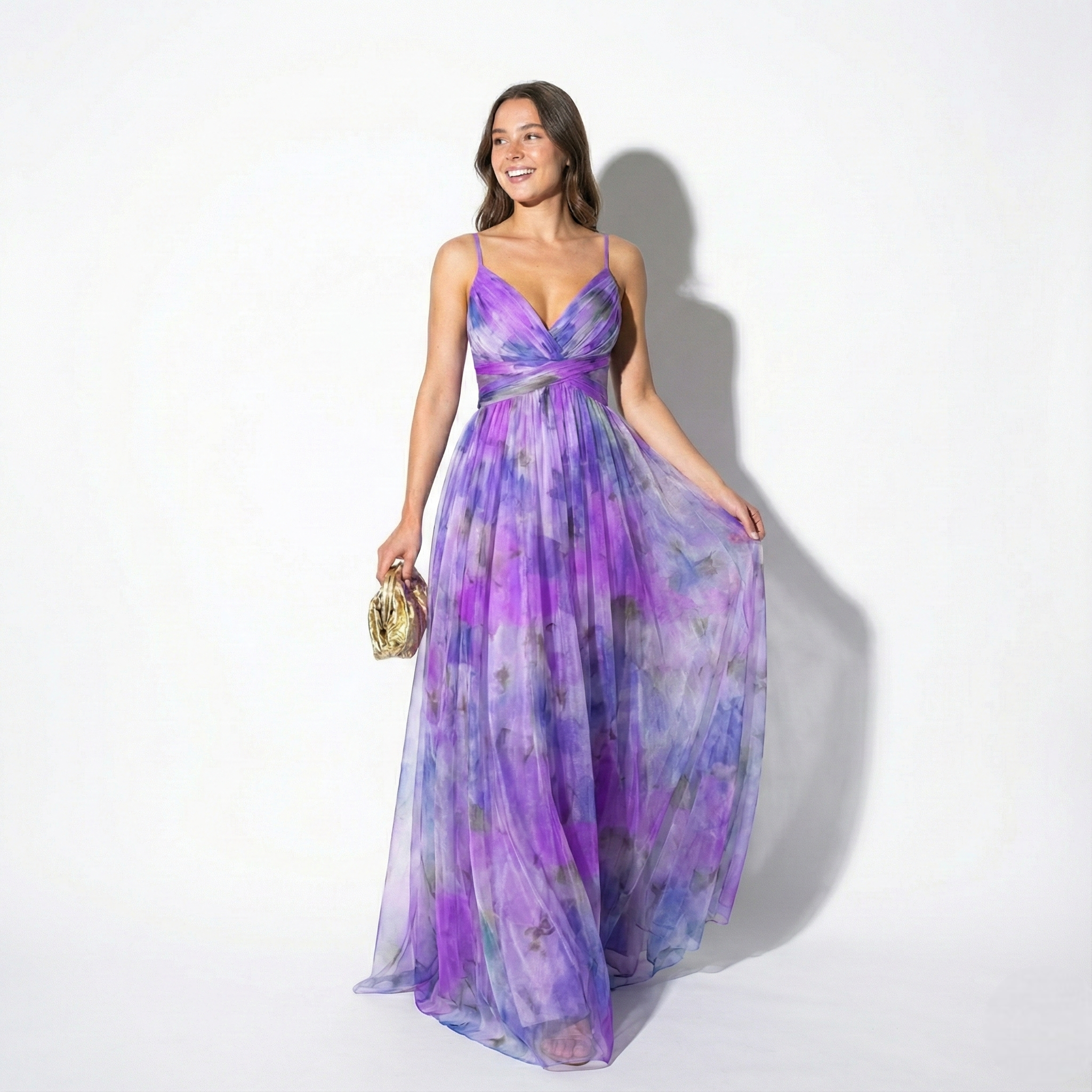 Ruby - Women's V-Neck Spaghetti Strap Floral Maxi Dress