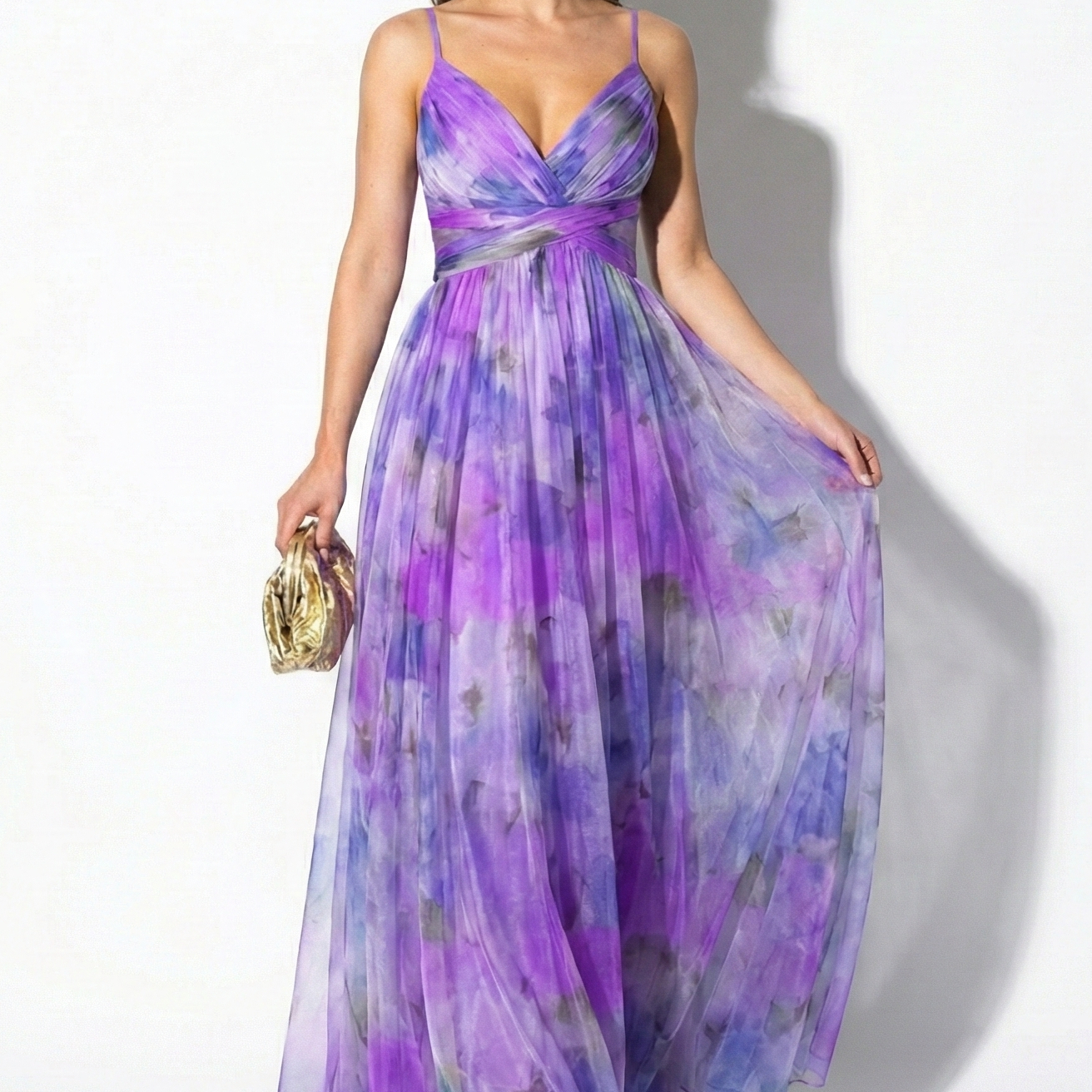 Ruby - Women's V-Neck Spaghetti Strap Floral Maxi Dress