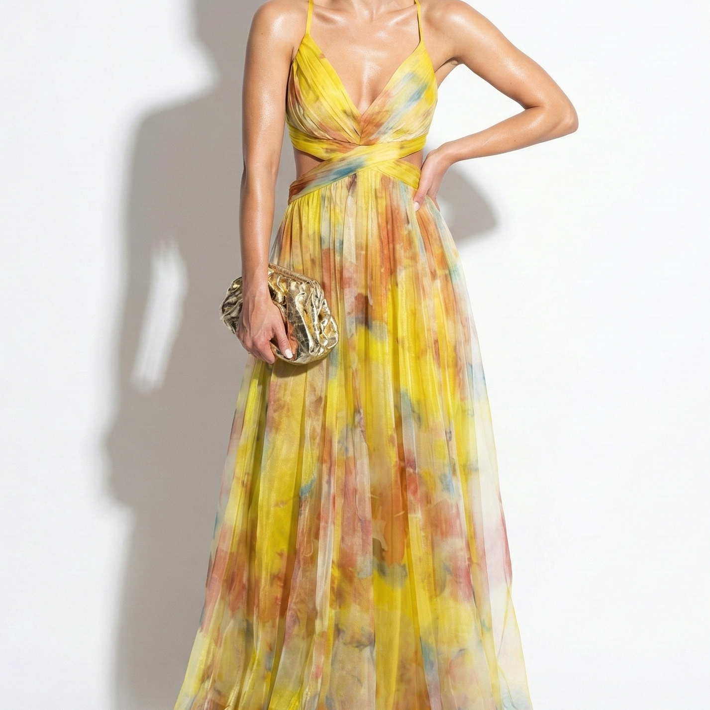 Ruby - Women's V-Neck Spaghetti Strap Floral Maxi Dress