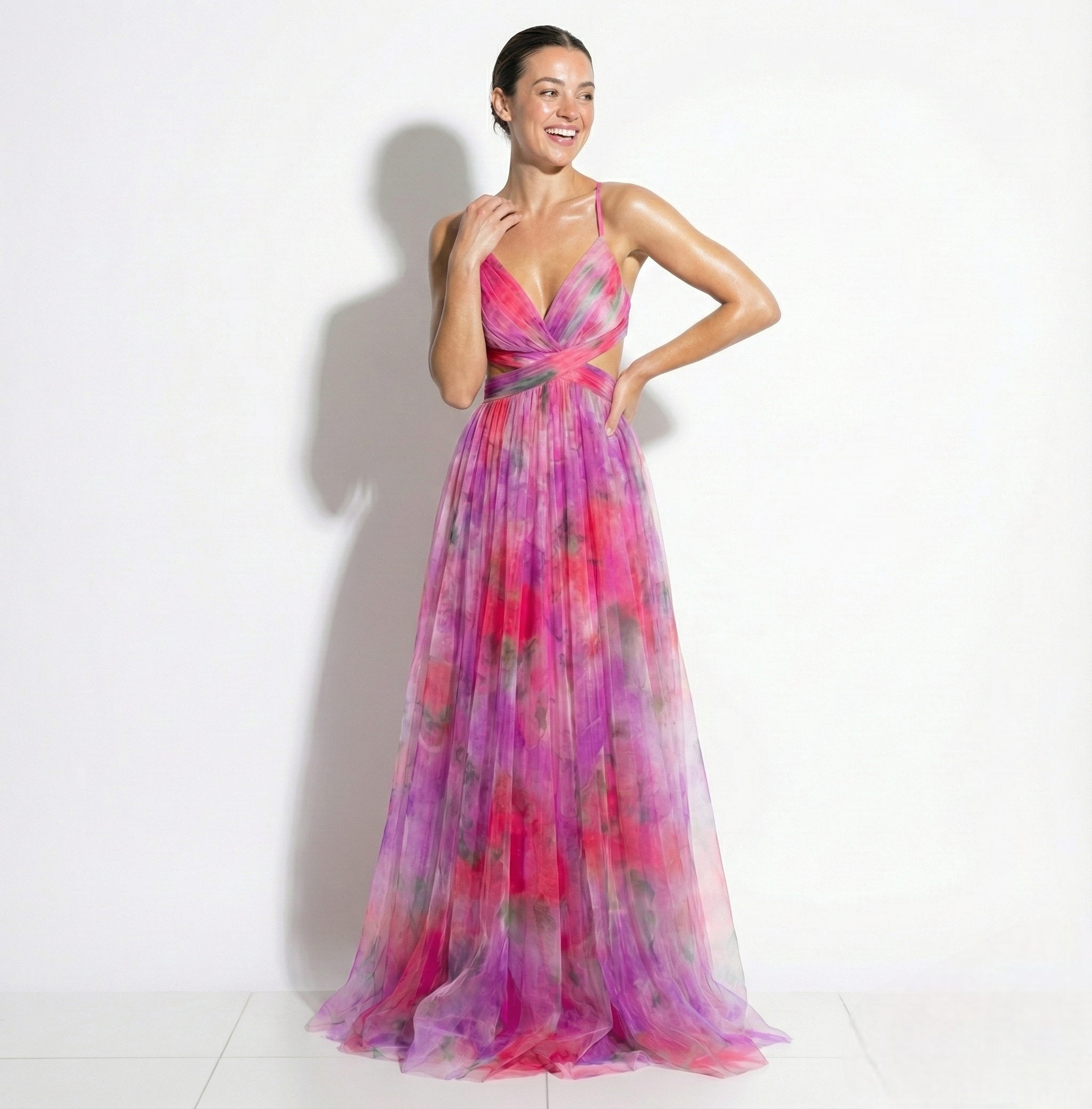 Ruby - Women's V-Neck Spaghetti Strap Floral Maxi Dress