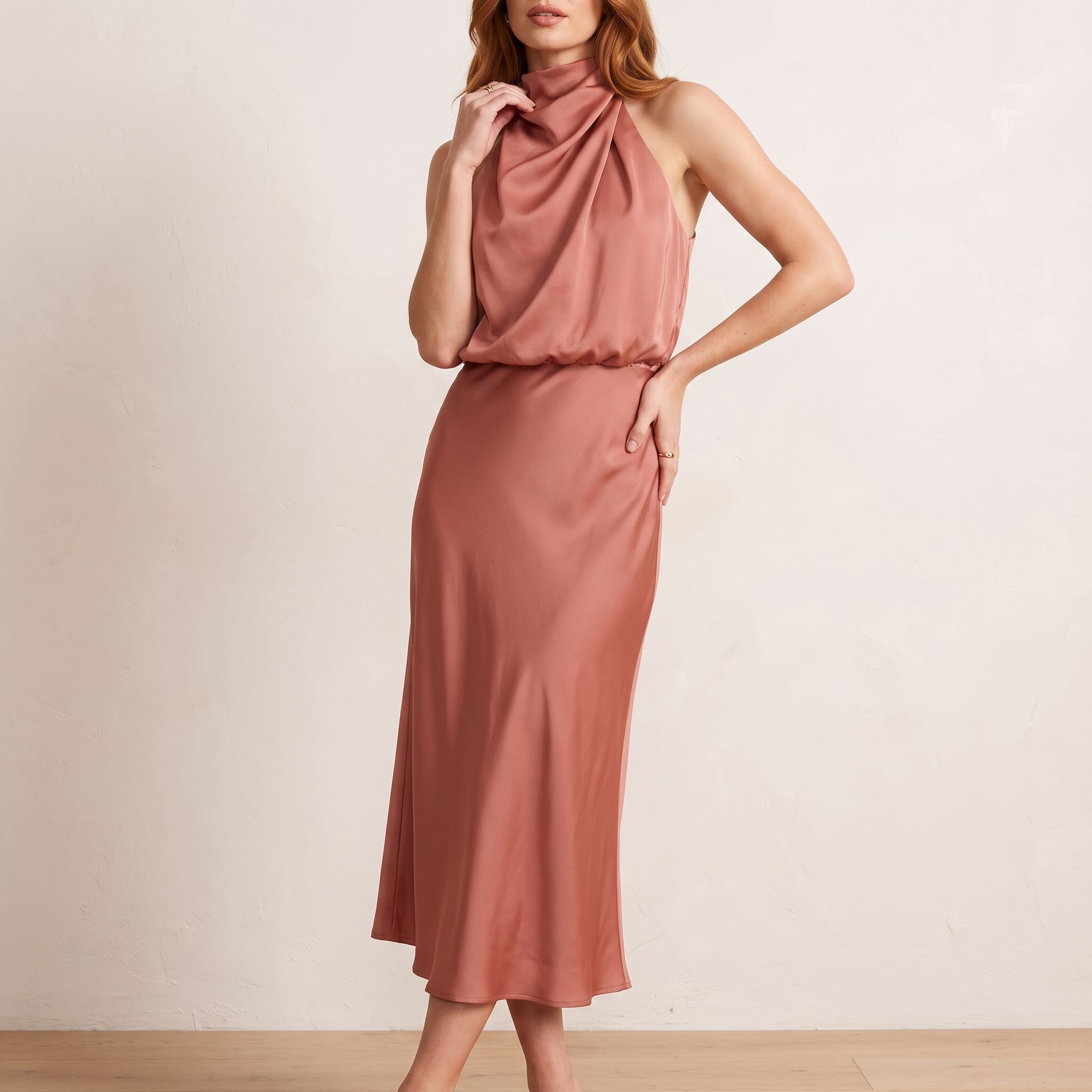 Alfreda - Women's Wedding Guest High Neck Maxi Dress