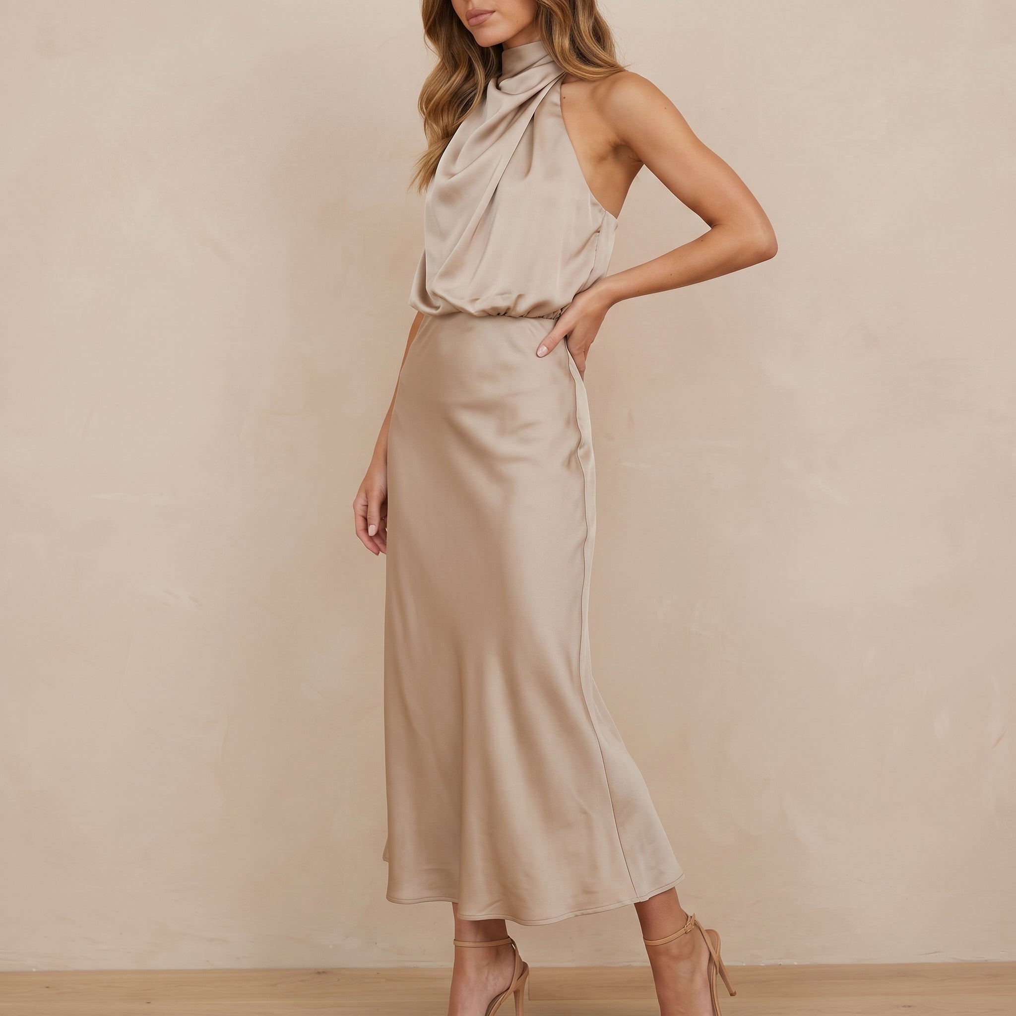 Alfreda - Women's Wedding Guest High Neck Maxi Dress