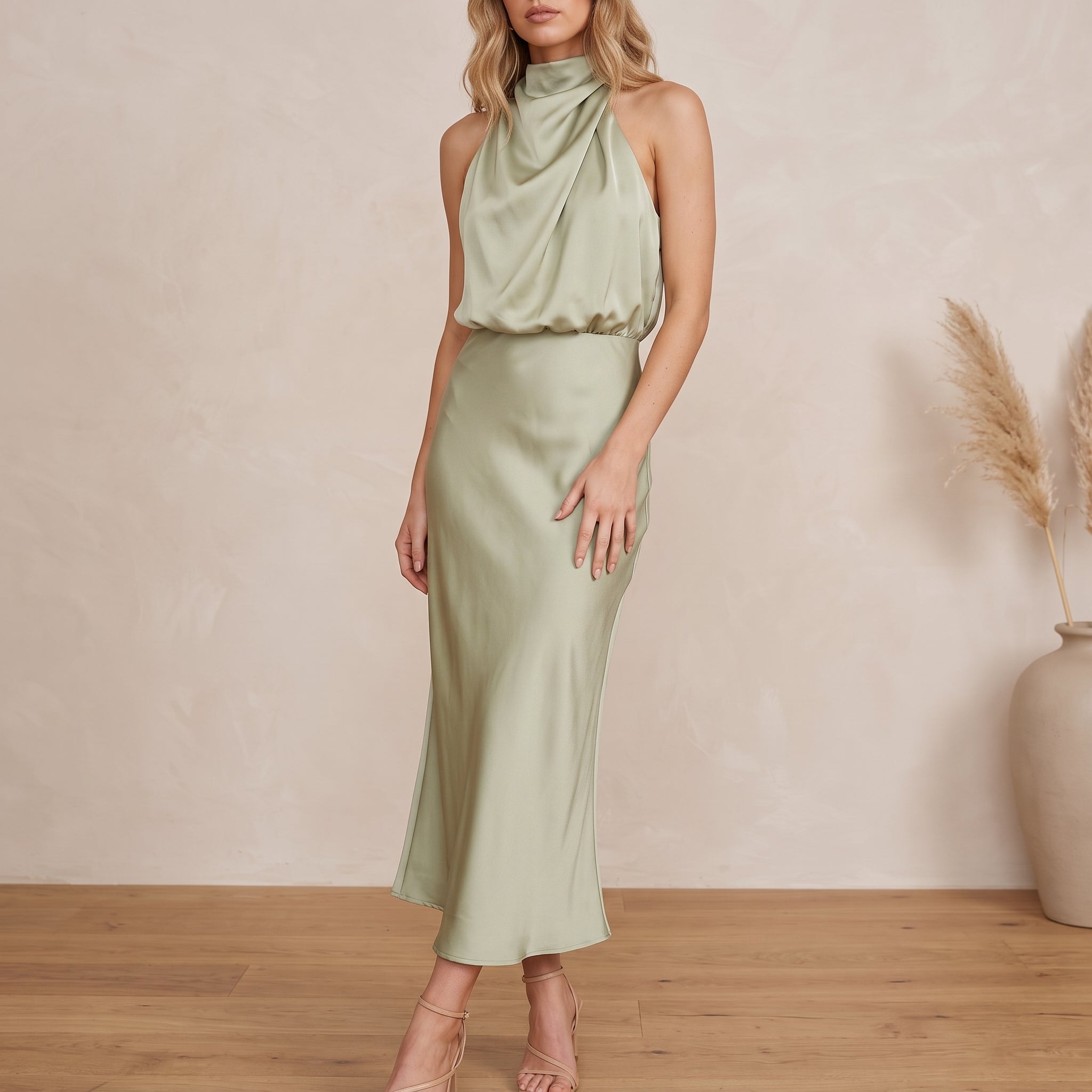 Alfreda - Women's Wedding Guest High Neck Maxi Dress