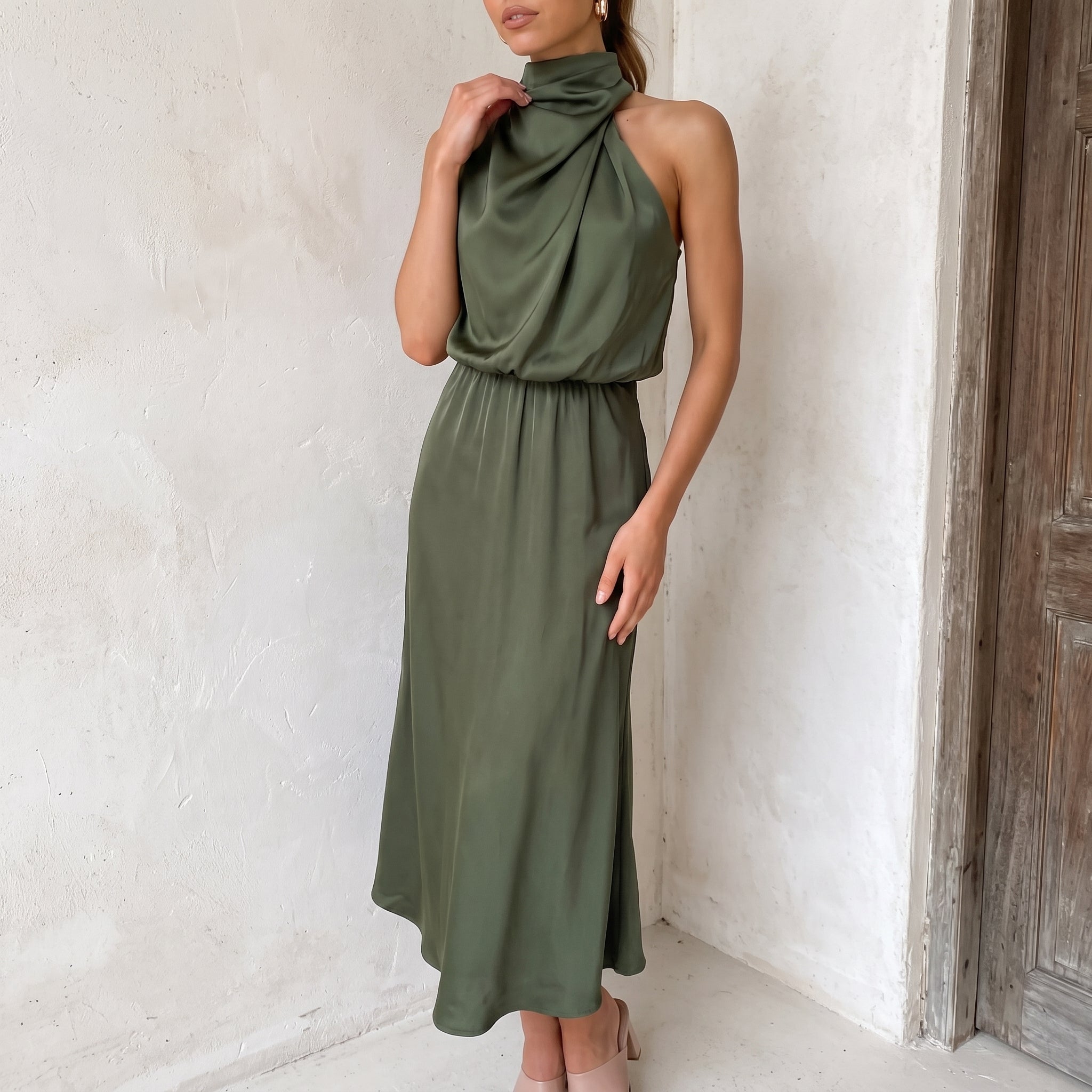 Alfreda - Women's Wedding Guest High Neck Maxi Dress