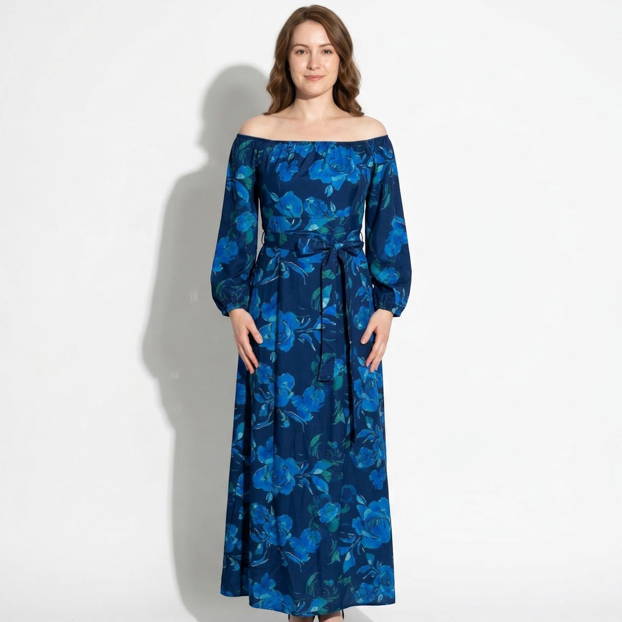 Sarah - Women's Summer Off - Shoulder Maxi Dress - Maxi Dresses - Blue - Parker&Brooks