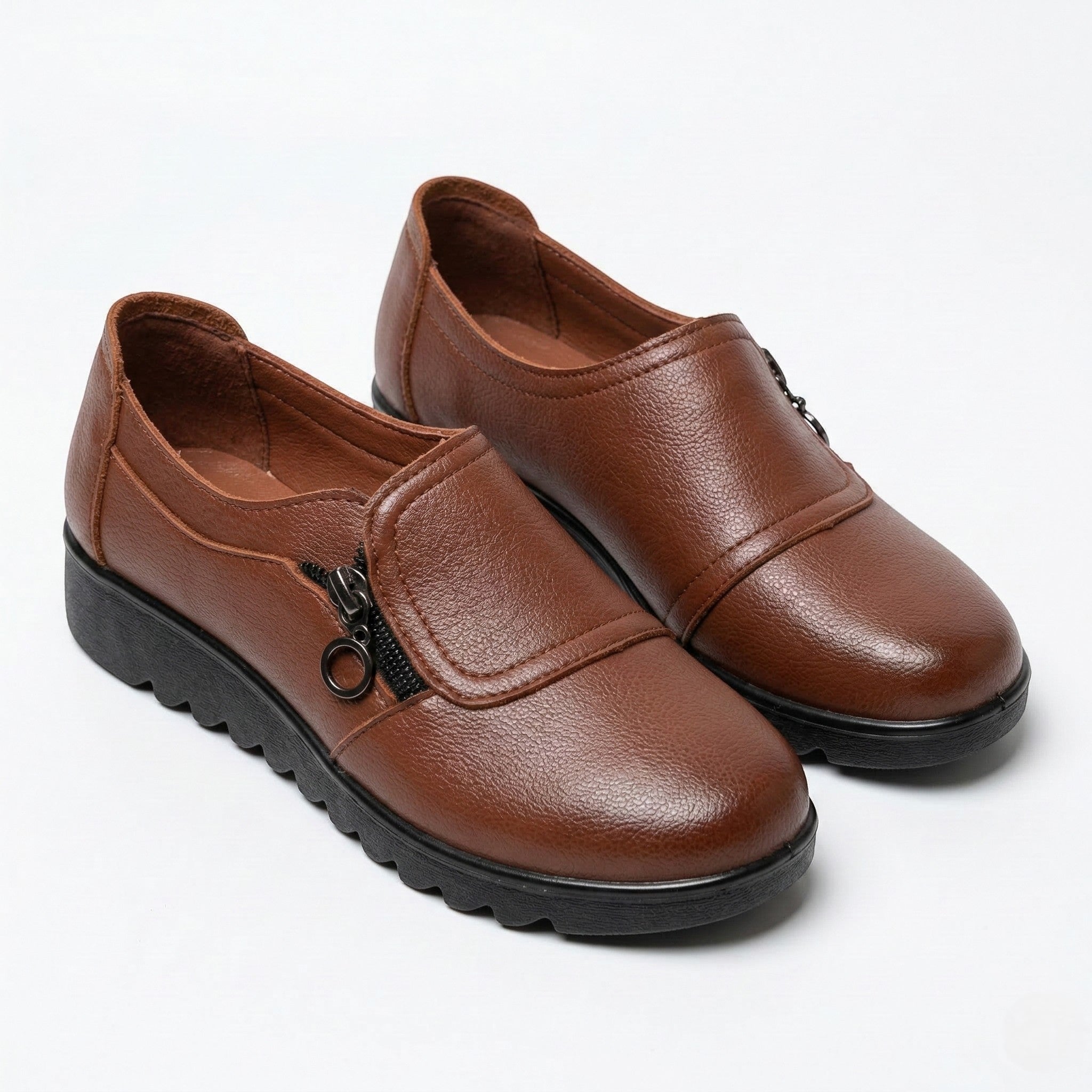 Sarah - Women's Orthopedic Side Zip Loafers - Loafers - Brown - Parker&Brooks