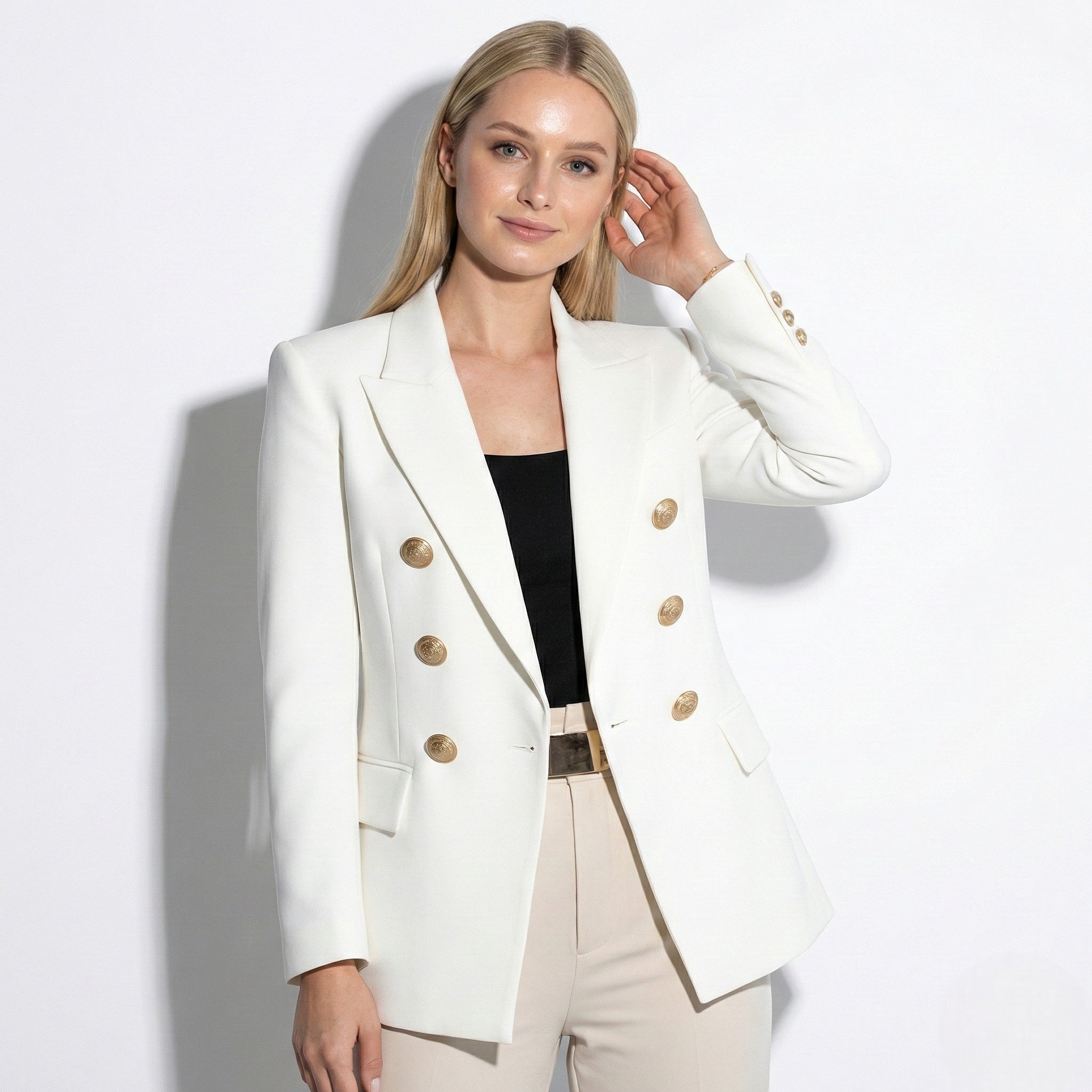 Sarah - Women's Tailored Double Breasted Blazer with Gold Buttons - Parker&Brooks