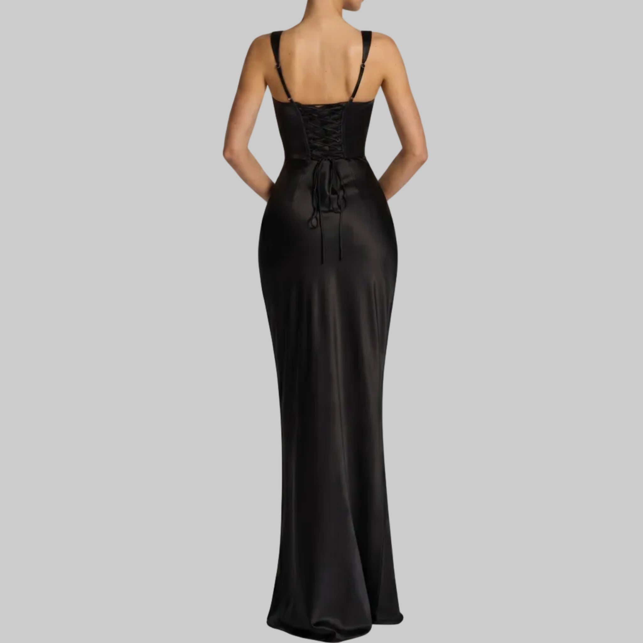 Sofia - Women's Evening Ruched Square Neck Maxi Dress - Maxi Dress - Black - Parker&Brooks