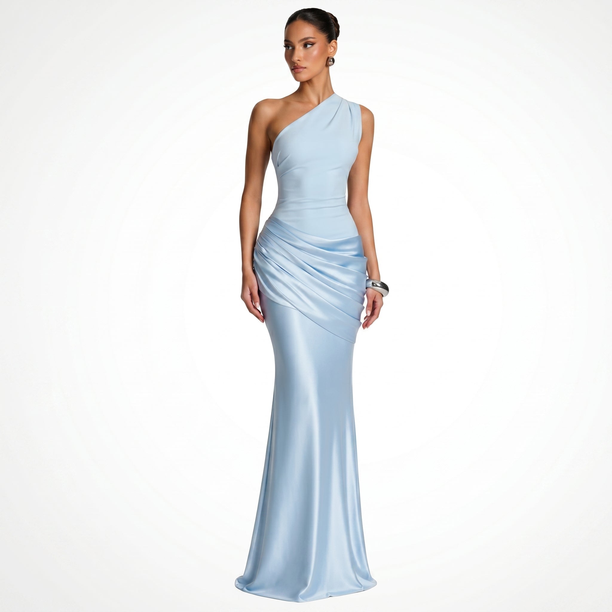 Sofia - Women's One Shoulder Ruched Evening Maxi Dress - Maxi Dress - Blue - Parker&Brooks
