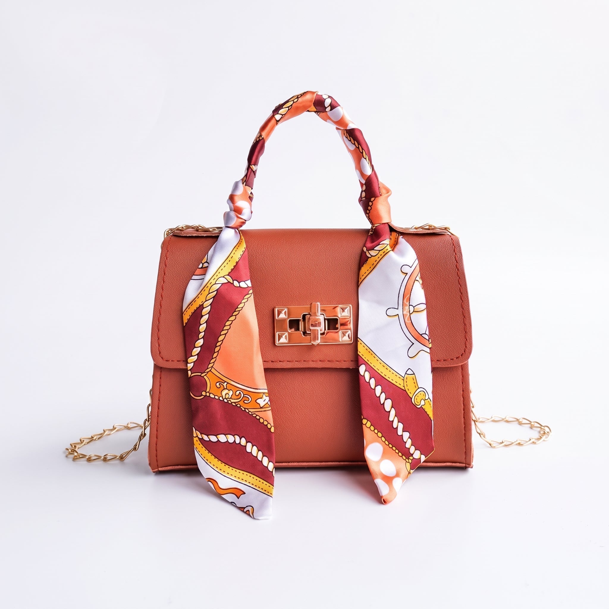 Sophie – Women's Mini Scarf Handle Chain Strap Handbag - Cross Body Bags - Brown - Parker&Brooks