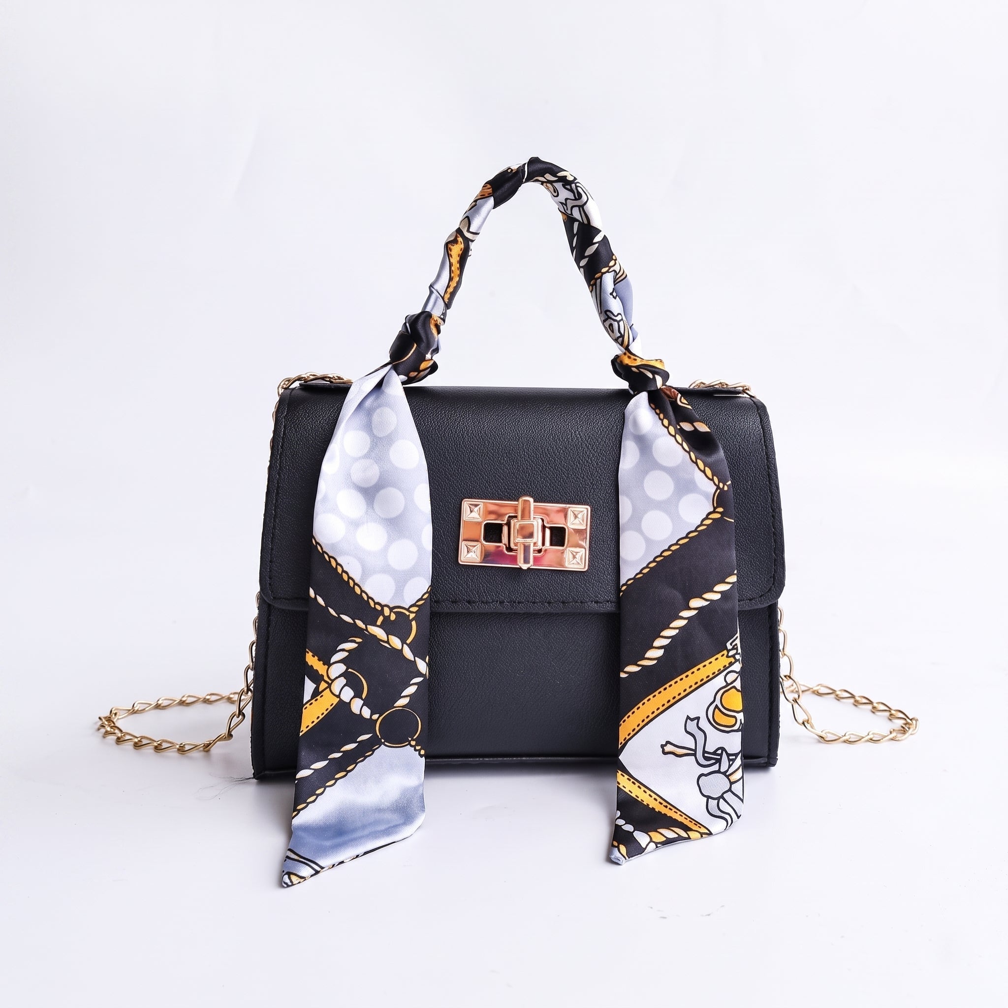 Sophie – Women's Mini Scarf Handle Chain Strap Handbag - Cross Body Bags - Black - Parker&Brooks