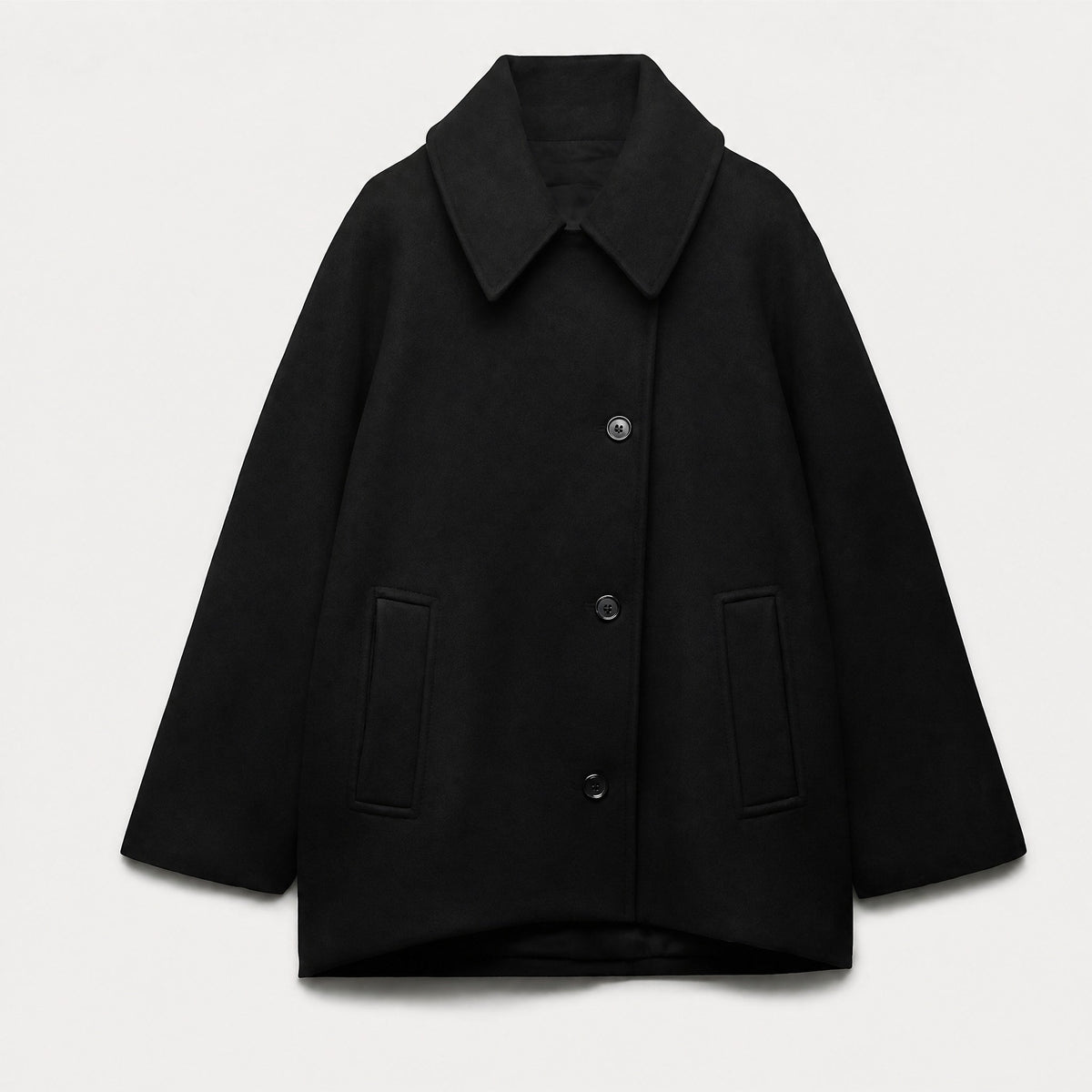Sophie - Women's Oversized Cropped Wool-Look Jacket with Wide Collar - Coats & Jackets - Black - Parker&Brooks