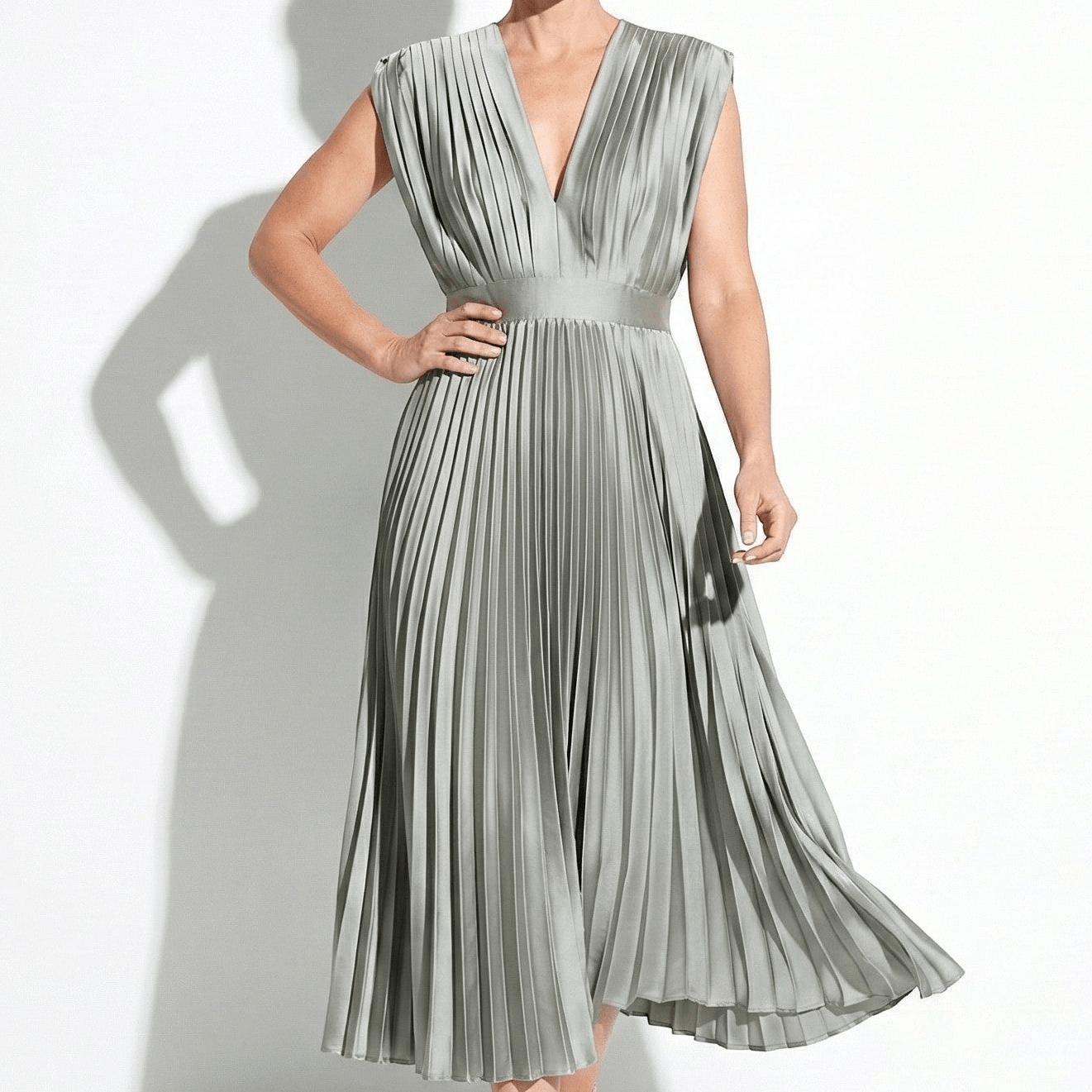 Stella - Women's Pleated Maxi Dress - Dress - Gray - Parker&Brooks