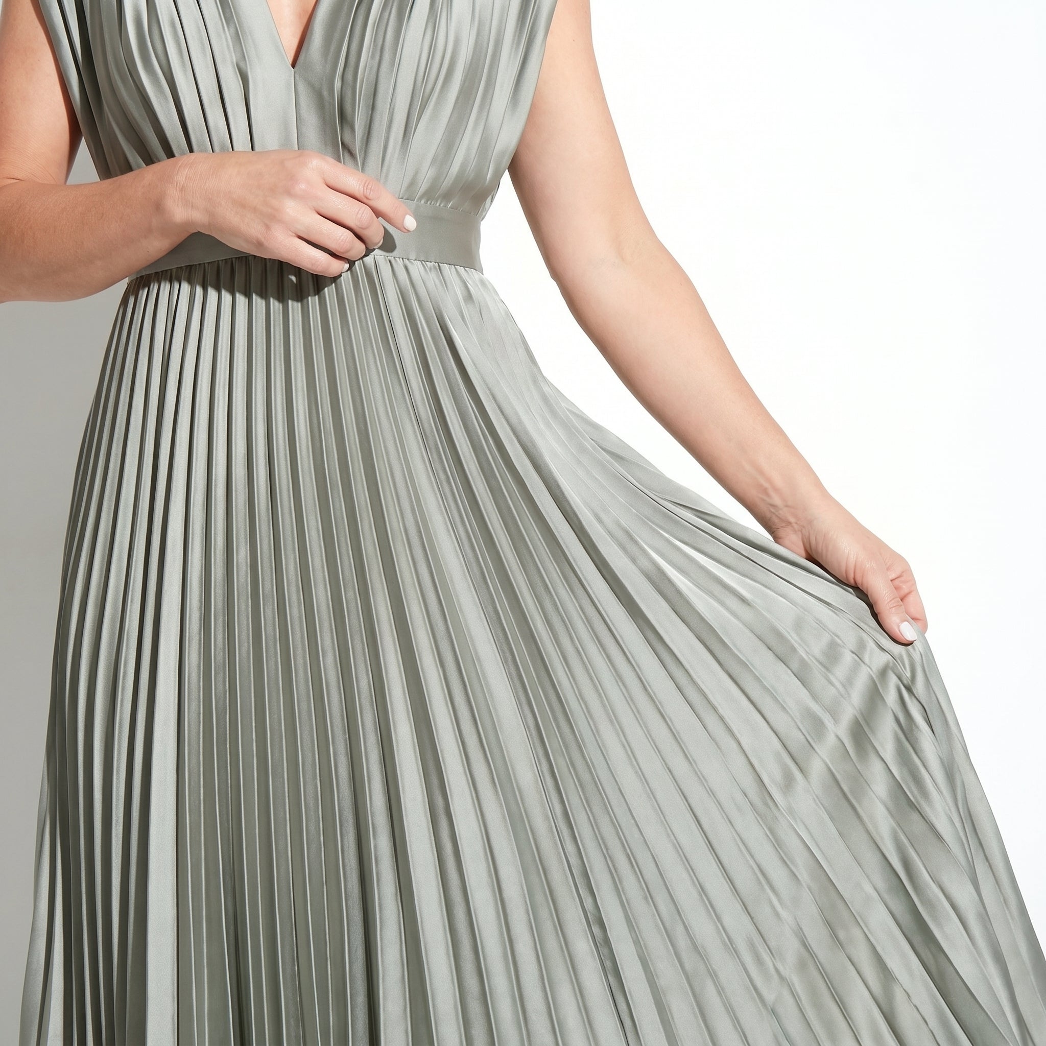 Stella - Women's Pleated Maxi Dress - Dress - Gray - Parker&Brooks