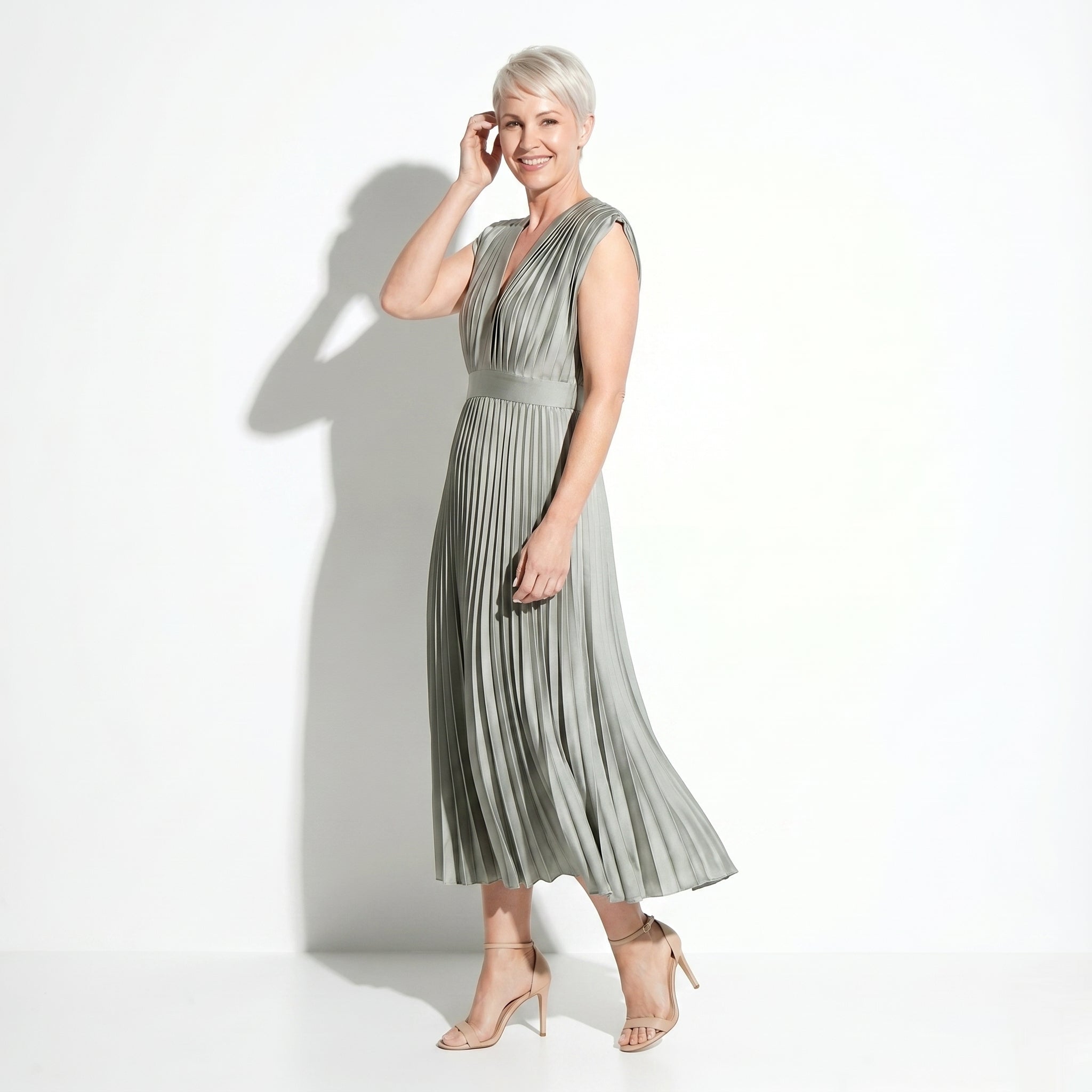 Stella - Women's Pleated Maxi Dress - Dress - Gray - Parker&Brooks