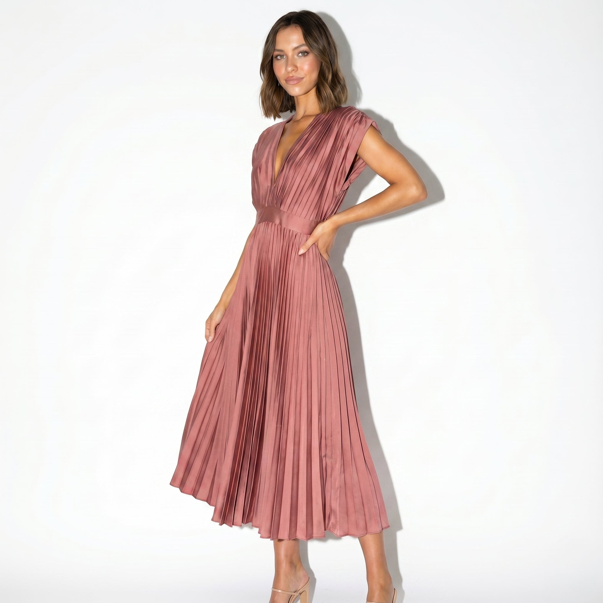 Stella - Women's Pleated Maxi Dress - Dress - Red - Parker&Brooks