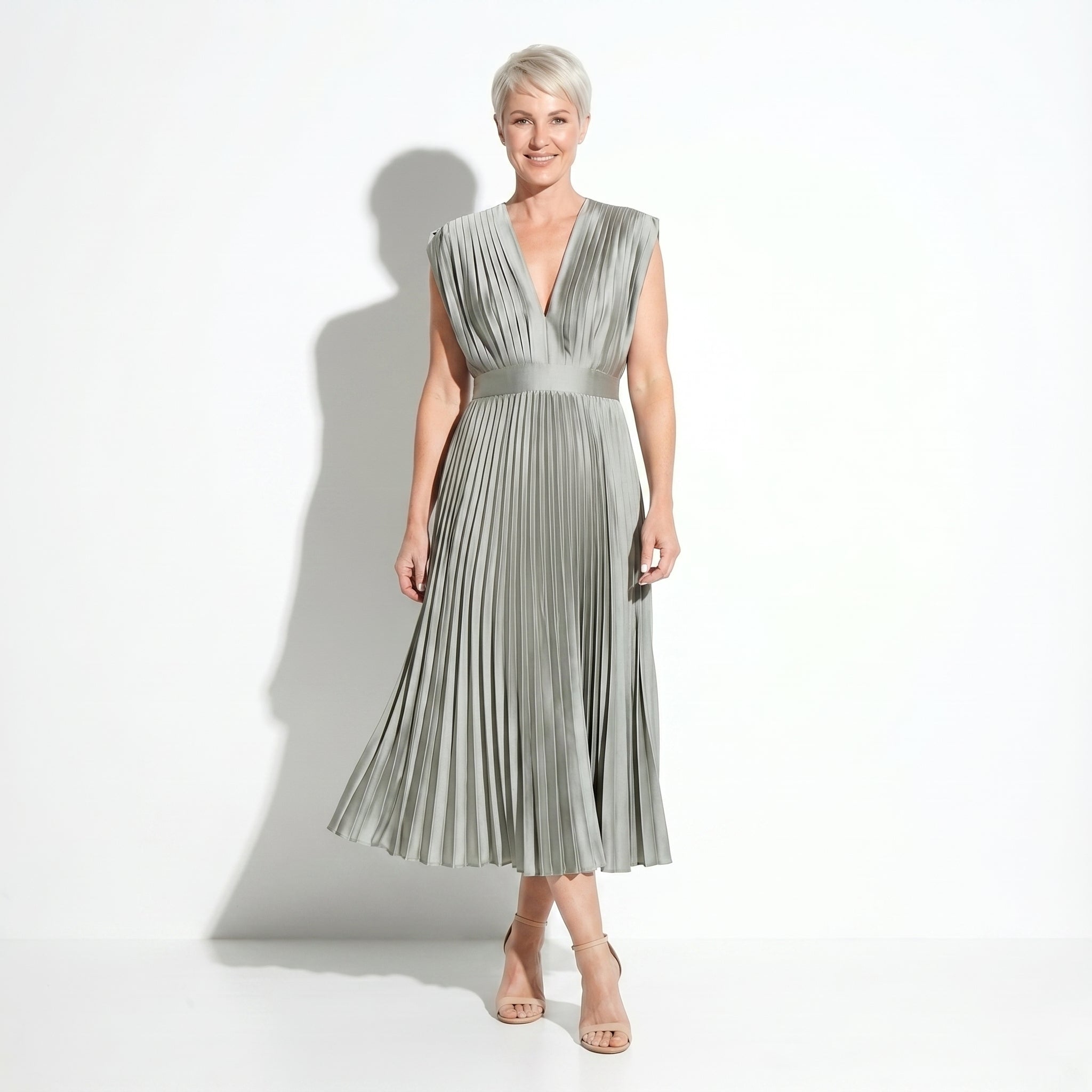 Stella - Women's Pleated Maxi Dress - Dress - Gray - Parker&Brooks