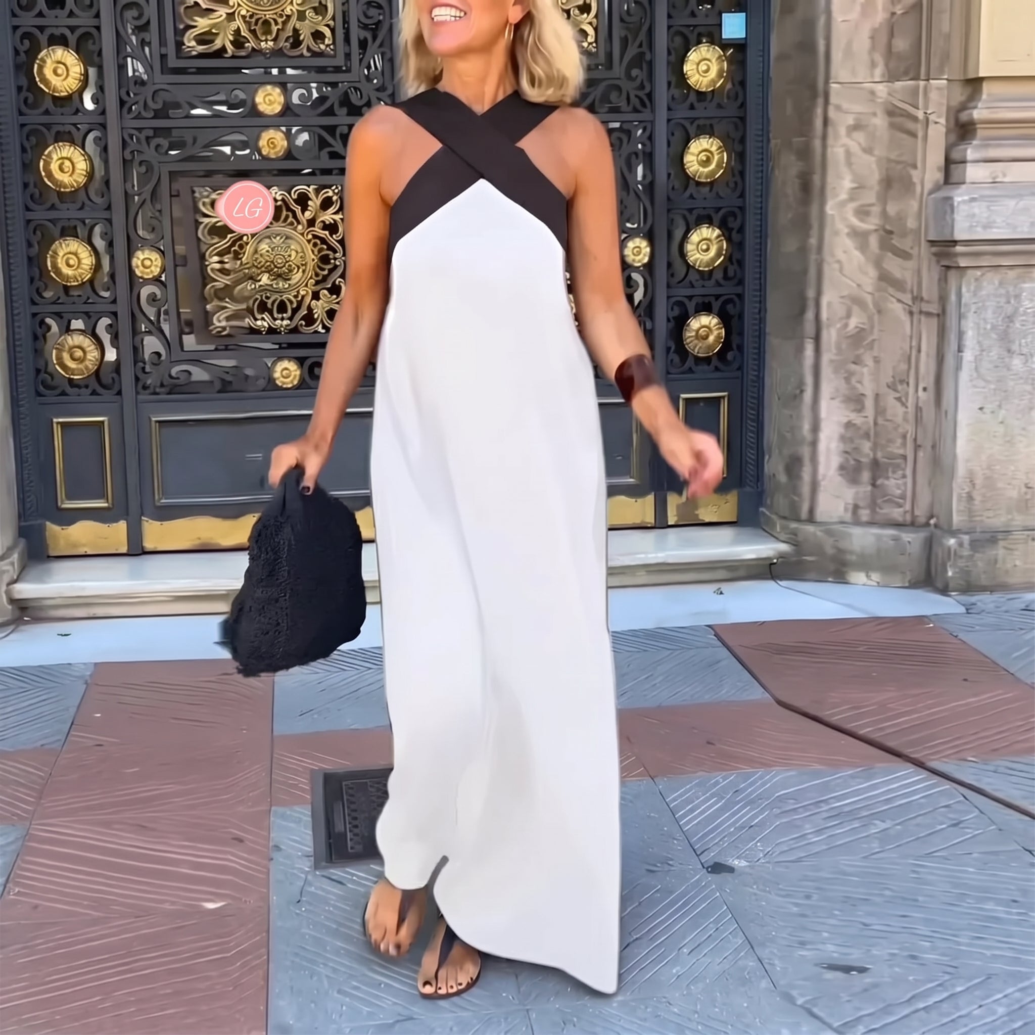 Stella - Women's Summer Crossover Halter Neck Maxi Dress - Maxi Dress - White - Parker&Brooks