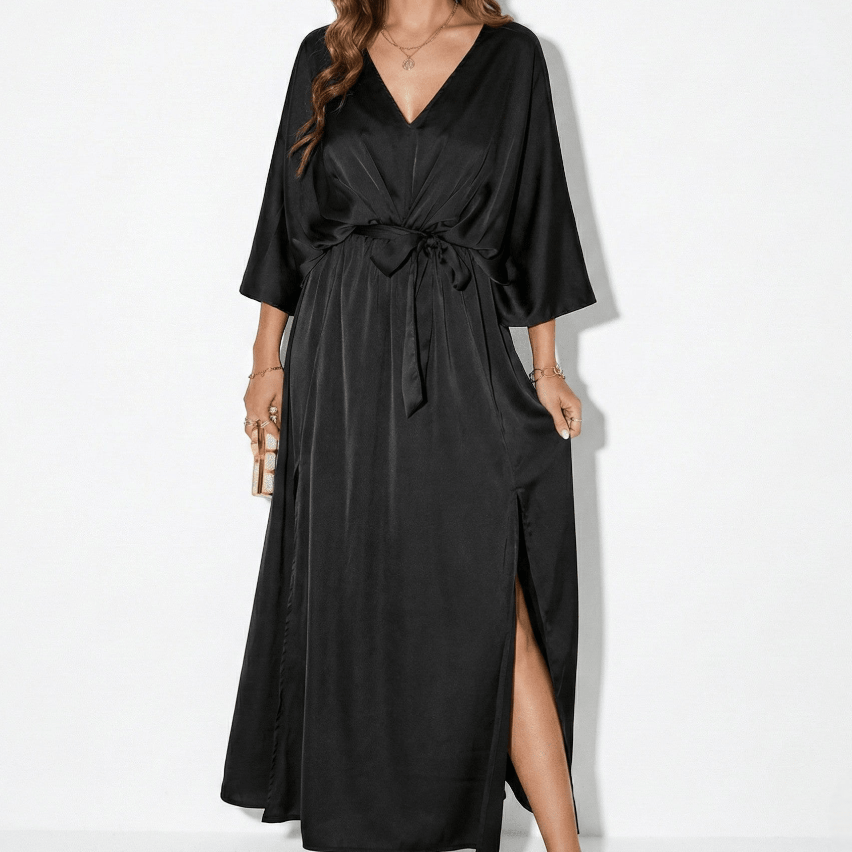 Thea - Women's V - Neck Batwing Sleeve Maxi Dress - Dress - Black - Parker&Brooks