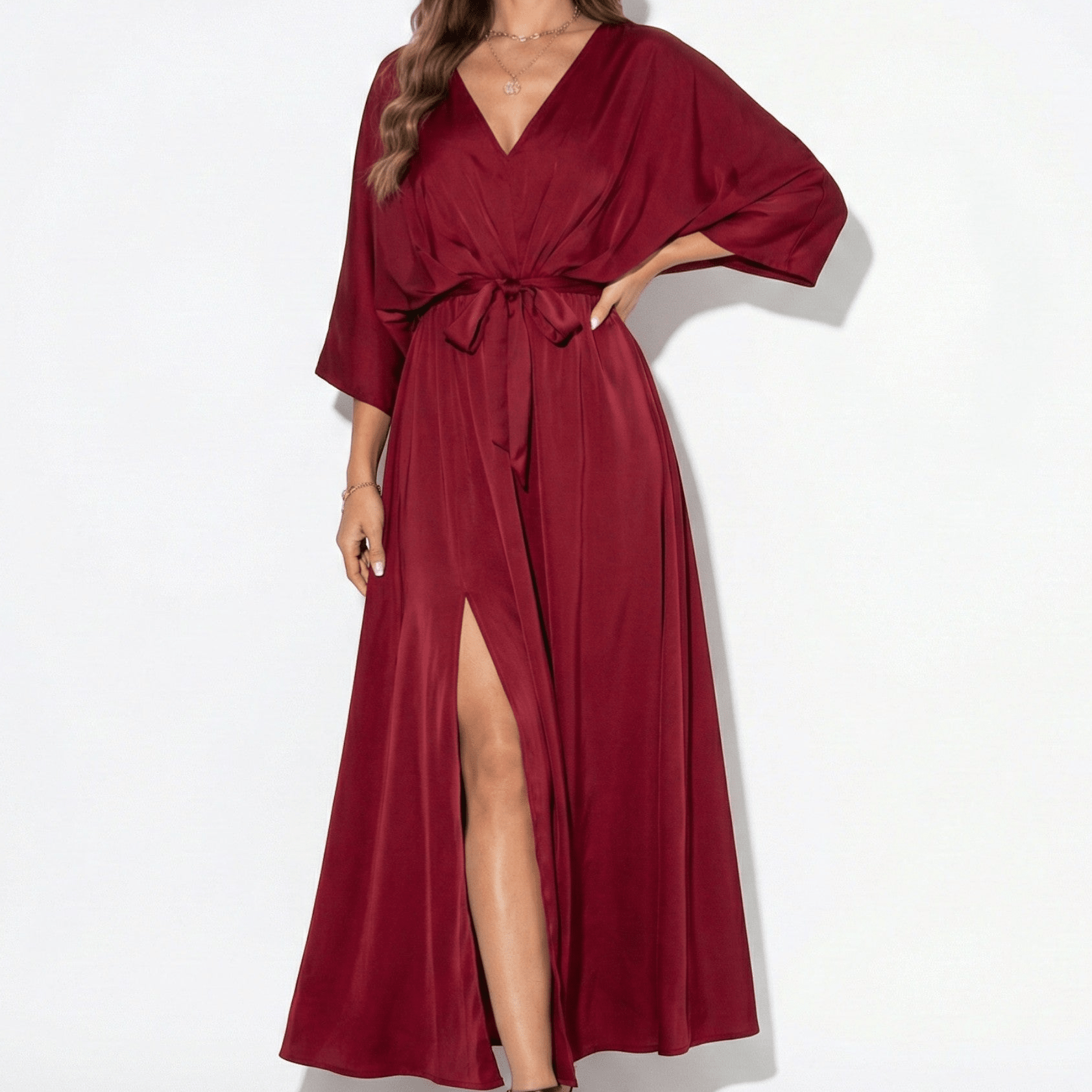 Thea - Women's V - Neck Batwing Sleeve Maxi Dress - Dress - Red - Parker&Brooks