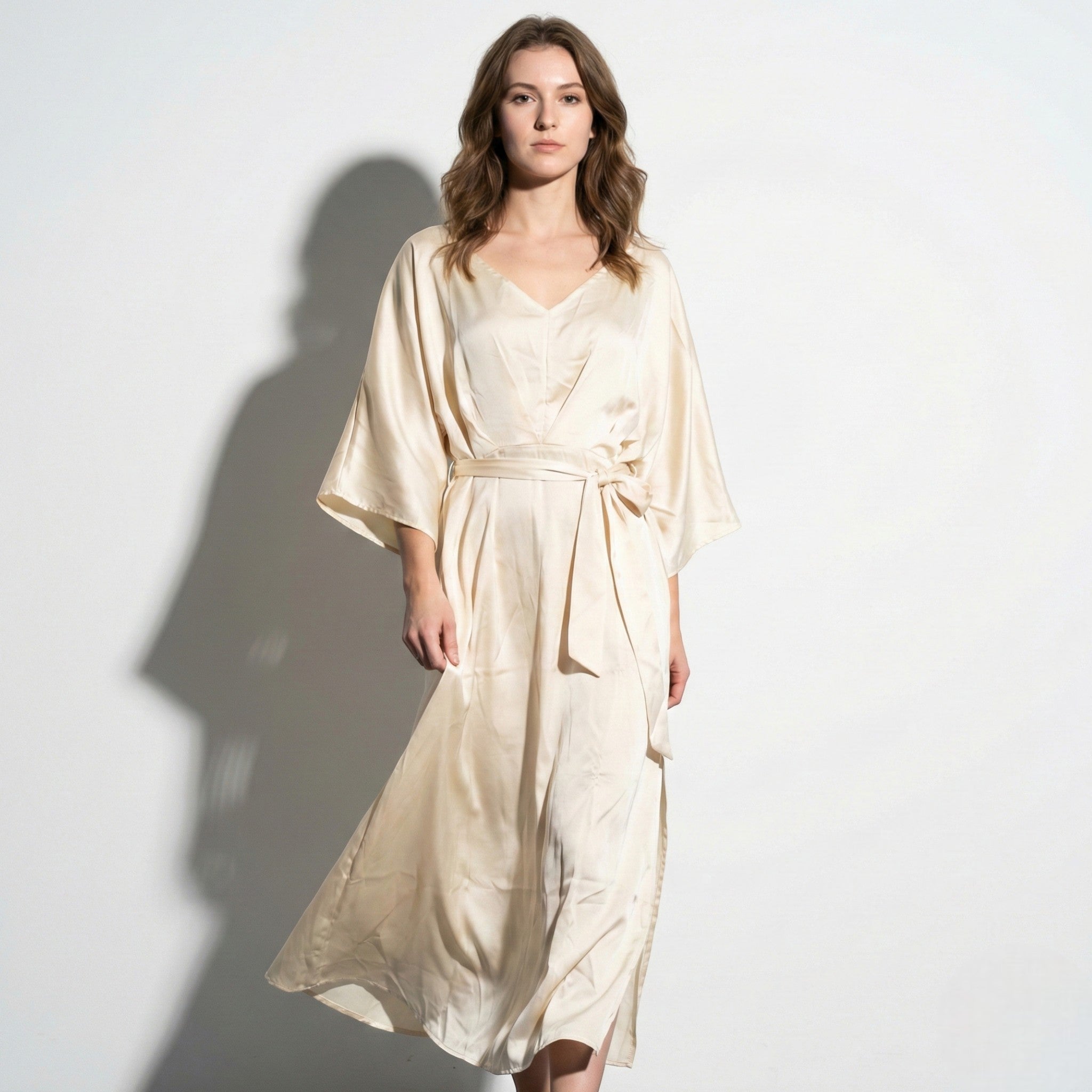 Thea - Women's V - Neck Batwing Sleeve Maxi Dress - Dress - Champagne - Parker&Brooks